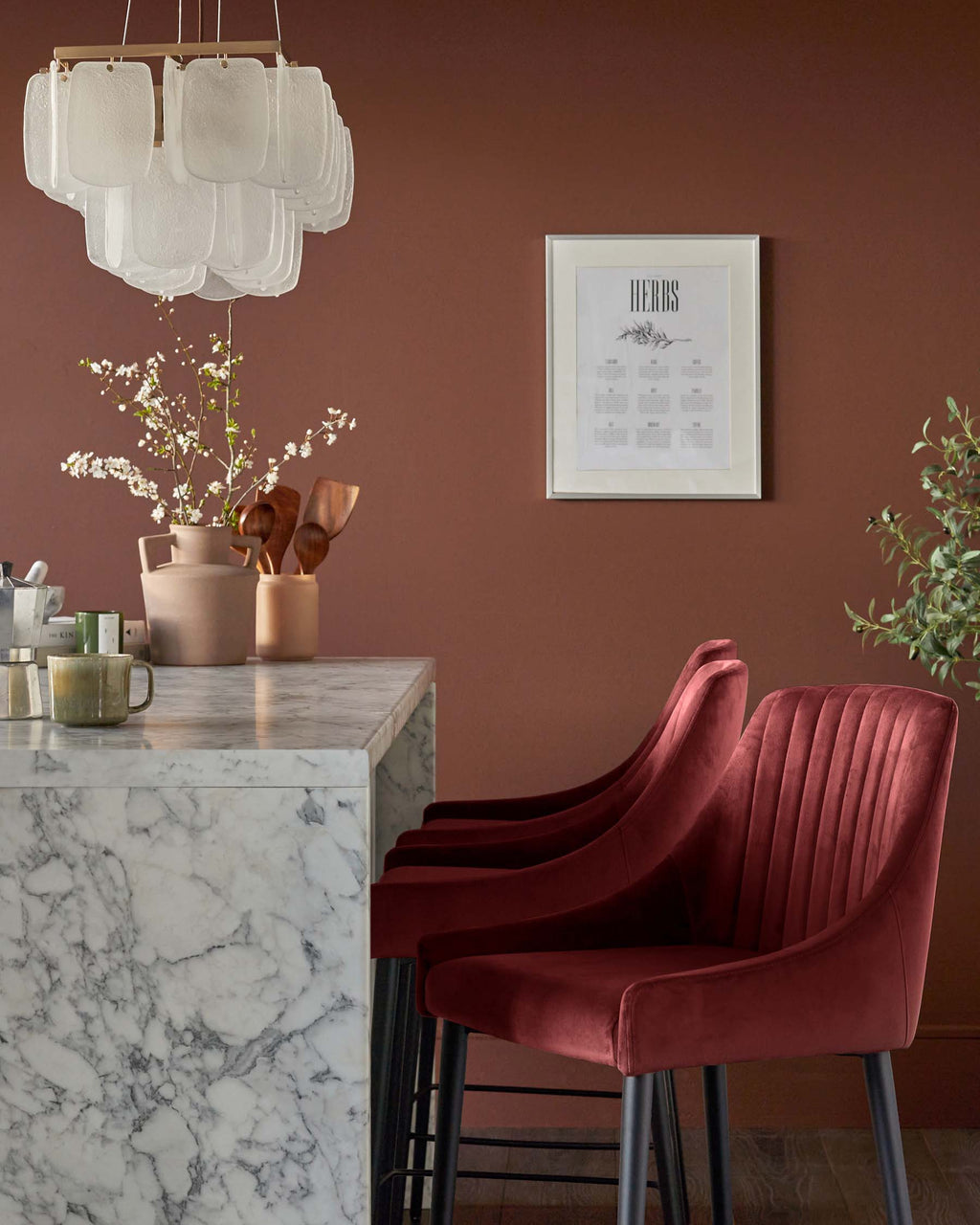 Tabouret de bar Blakely en velours rouge caramel