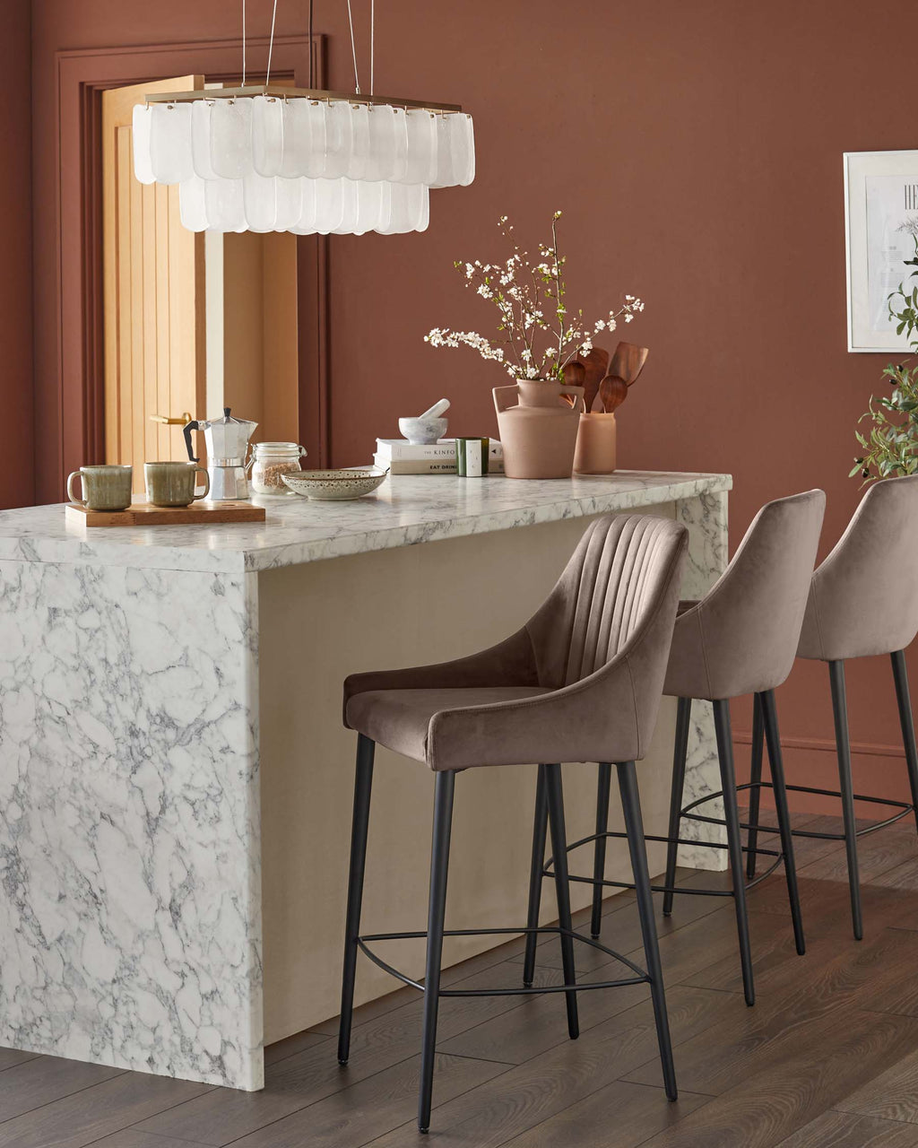 Tabouret de bar Blakely en velours moka