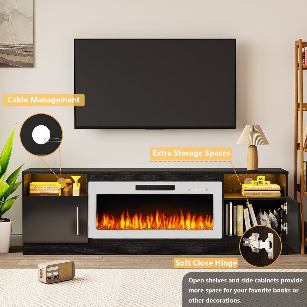 Meuble TV Bossin 70 avec cheminée électrique de 36 pouces, meuble TV pour téléviseurs jusqu'à 80 pouces, éclairage LED 16 couleurs/centre de divertissement