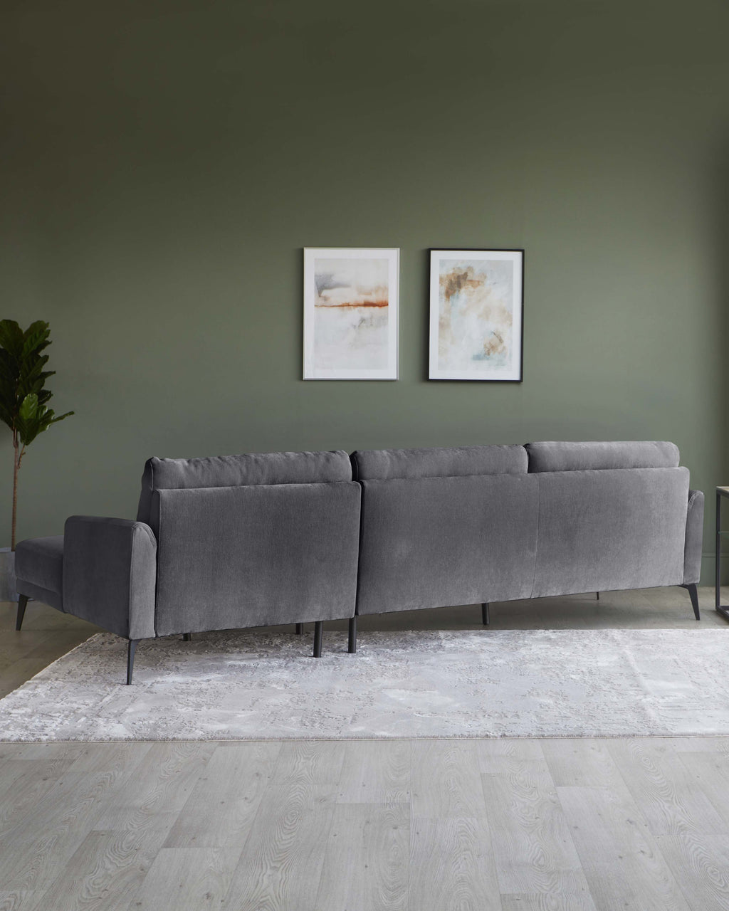 Canapé d'angle gauche Brooks en tissu gris foncé avec méridienne