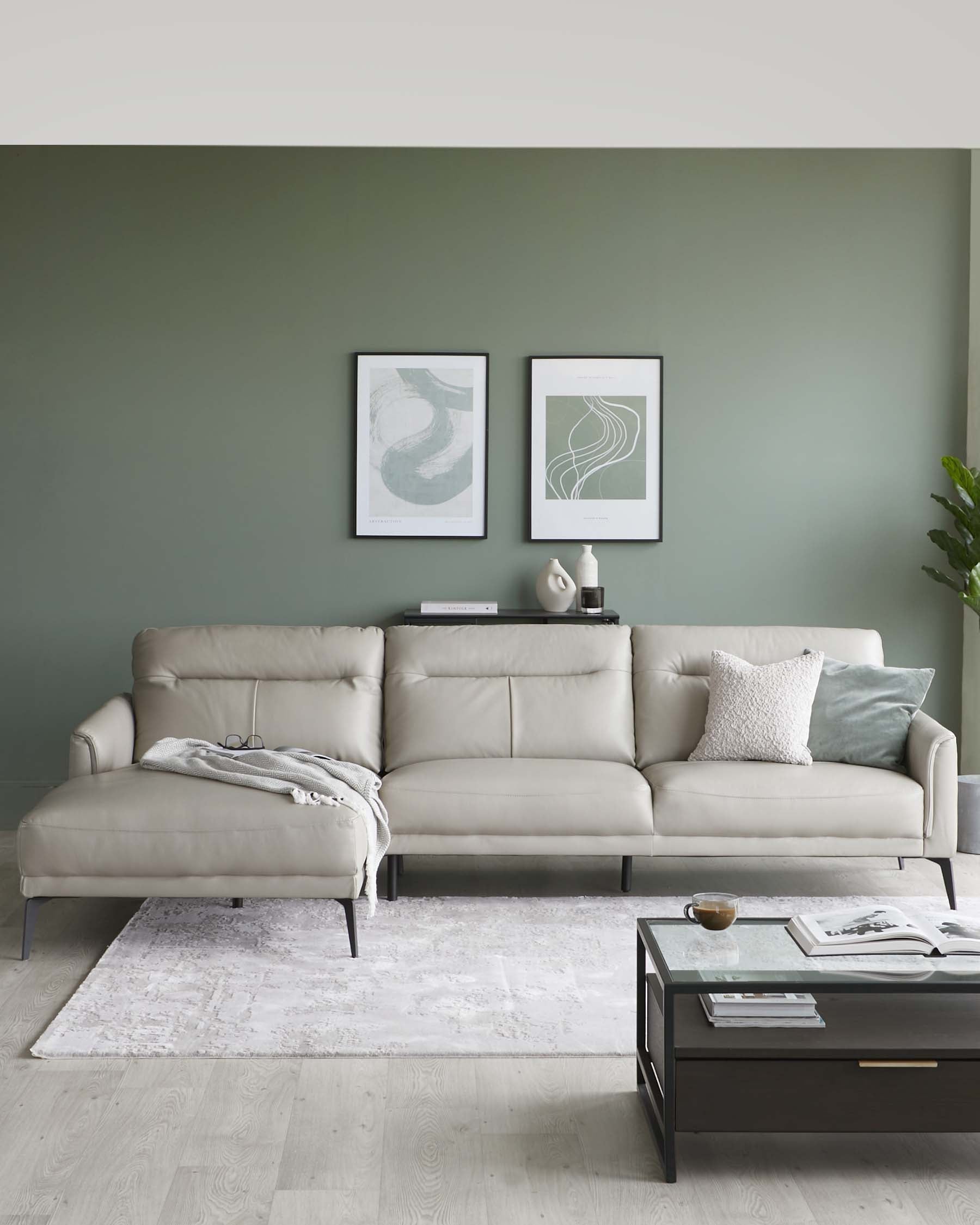 Canapé d'angle gauche Brooks en cuir gris clair avec méridienne