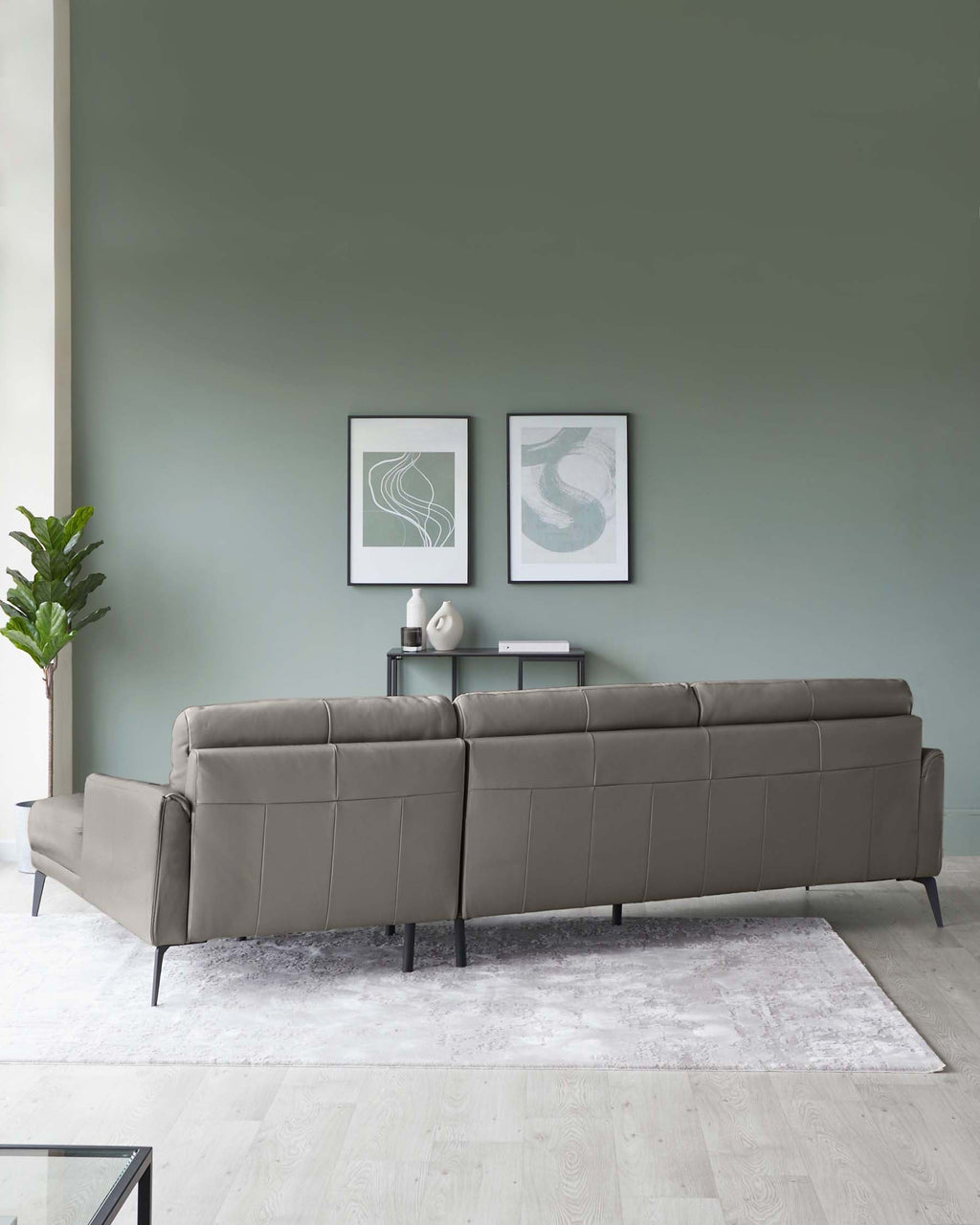 Canapé d'angle droit Brooks en cuir gris foncé avec méridienne