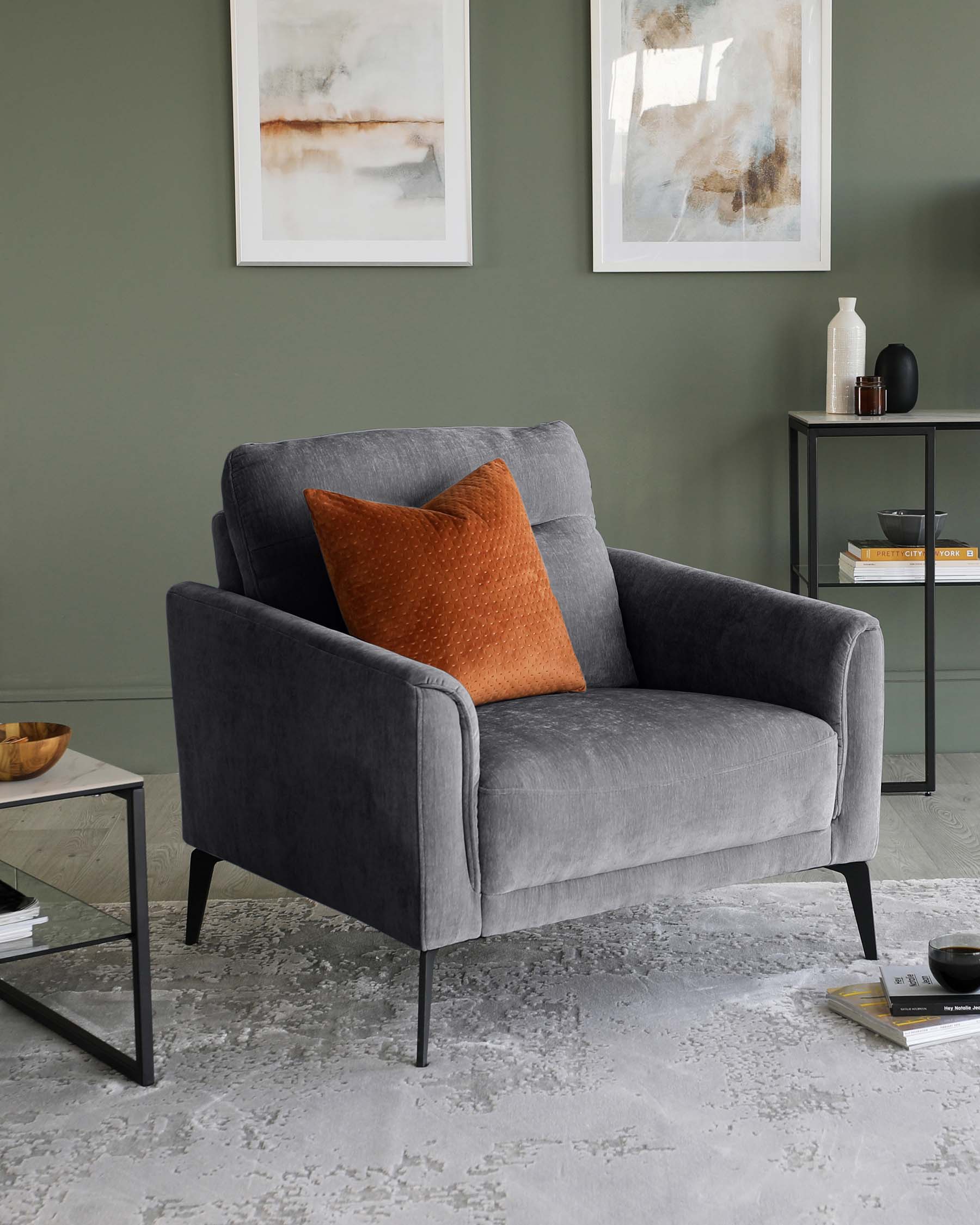Fauteuil Brooks en tissu gris foncé