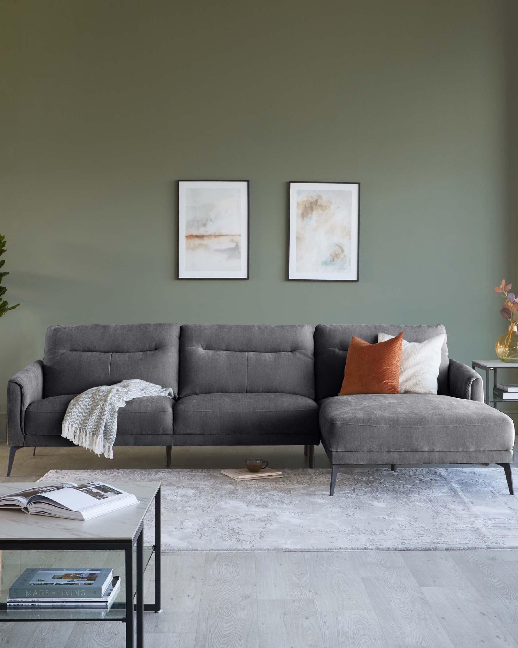 Canapé d'angle droit Brooks en tissu gris foncé avec méridienne