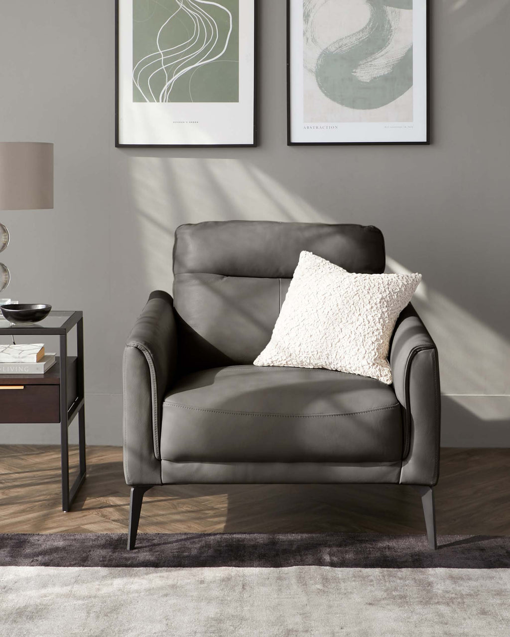 Fauteuil en cuir gris foncé Brooks