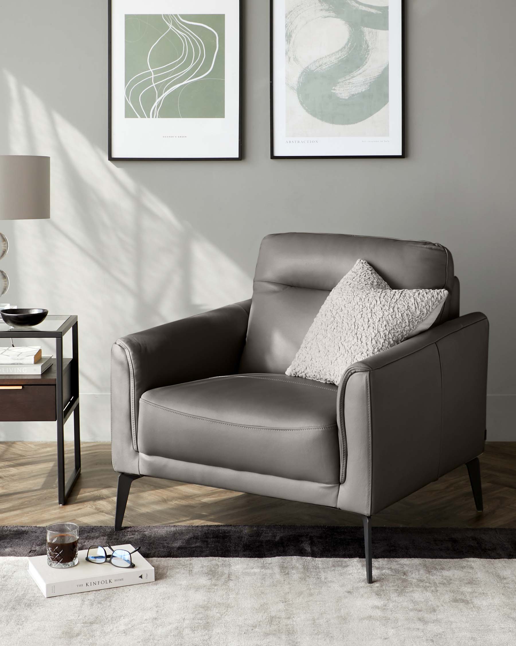 Fauteuil en cuir gris foncé Brooks