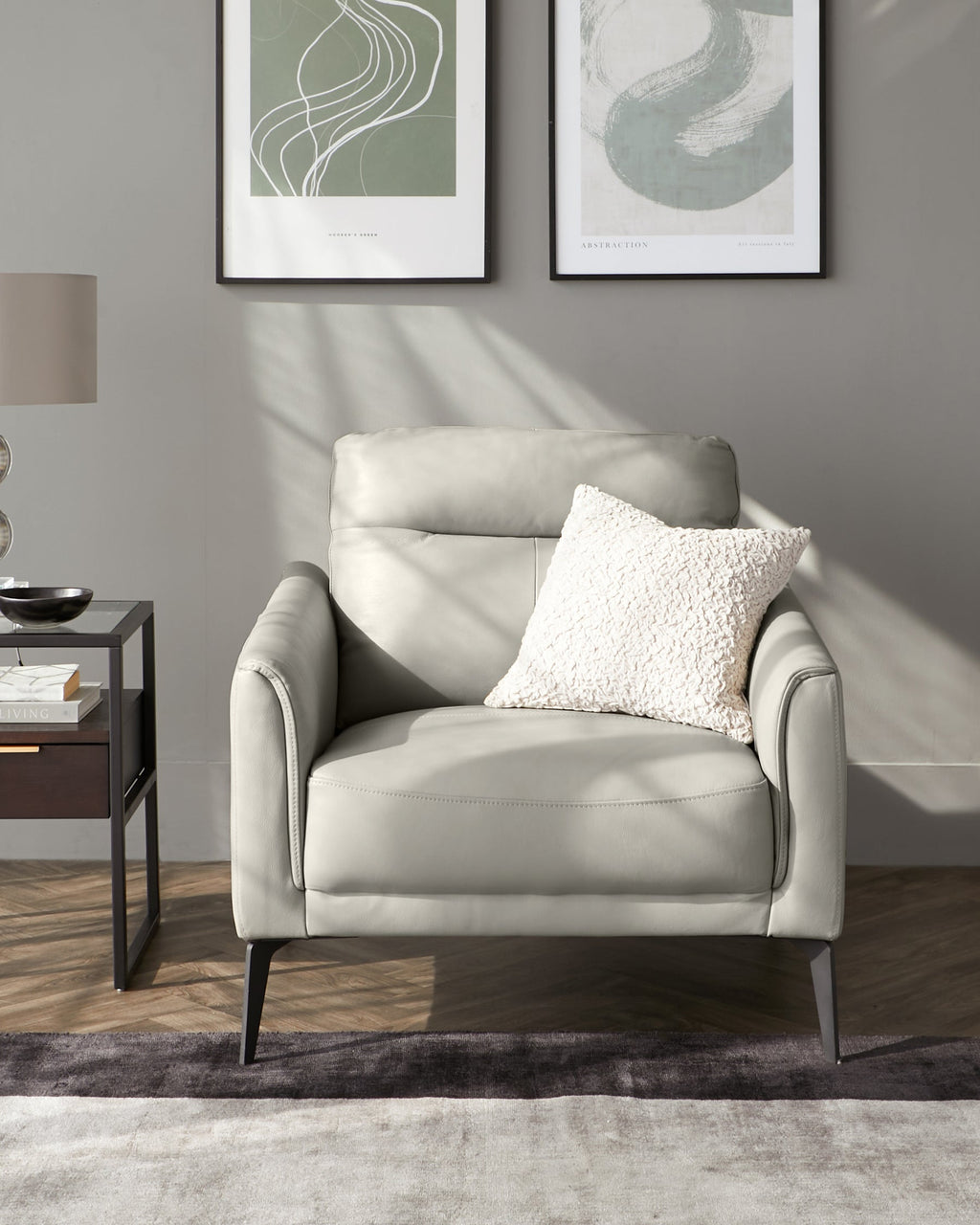 Fauteuil en cuir gris clair Brooks