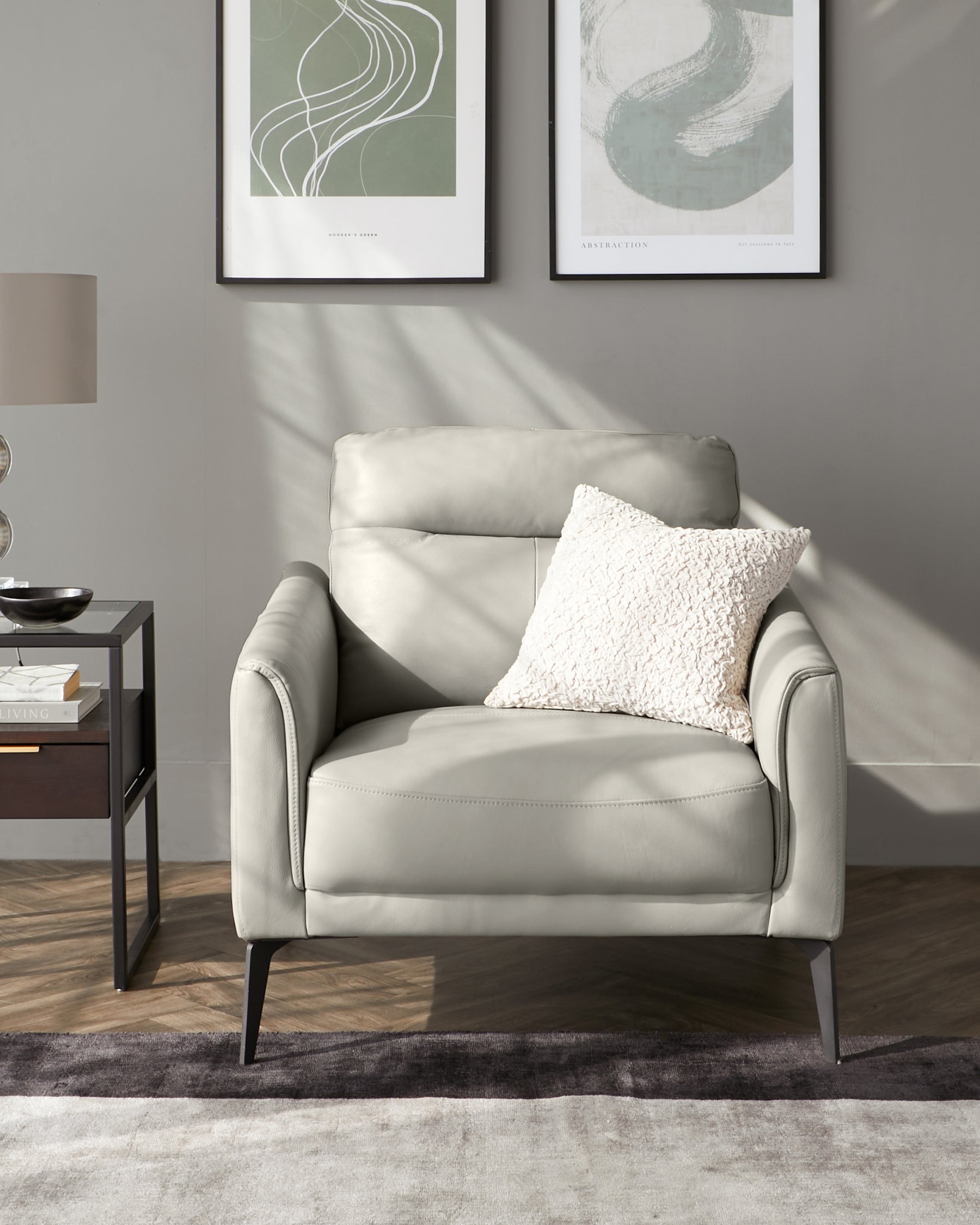 Fauteuil en cuir gris clair Brooks