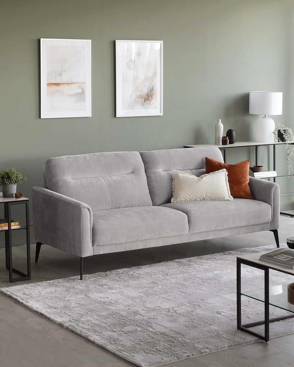 Canapé 3 places Brooks en tissu plissé gris clair