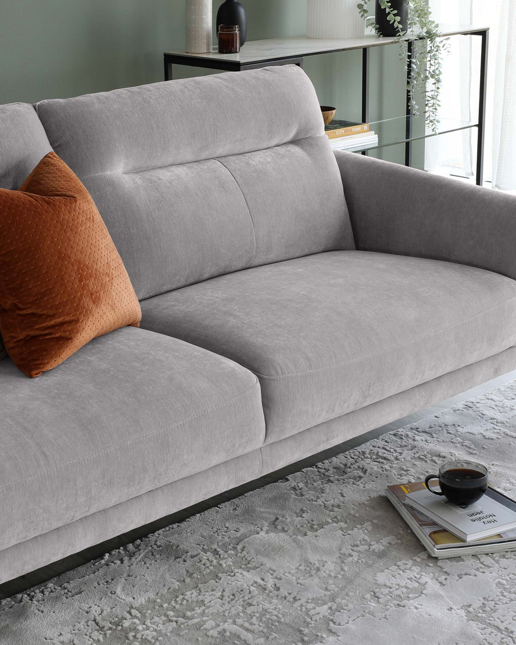 Canapé 3 places Brooks en tissu plissé gris clair