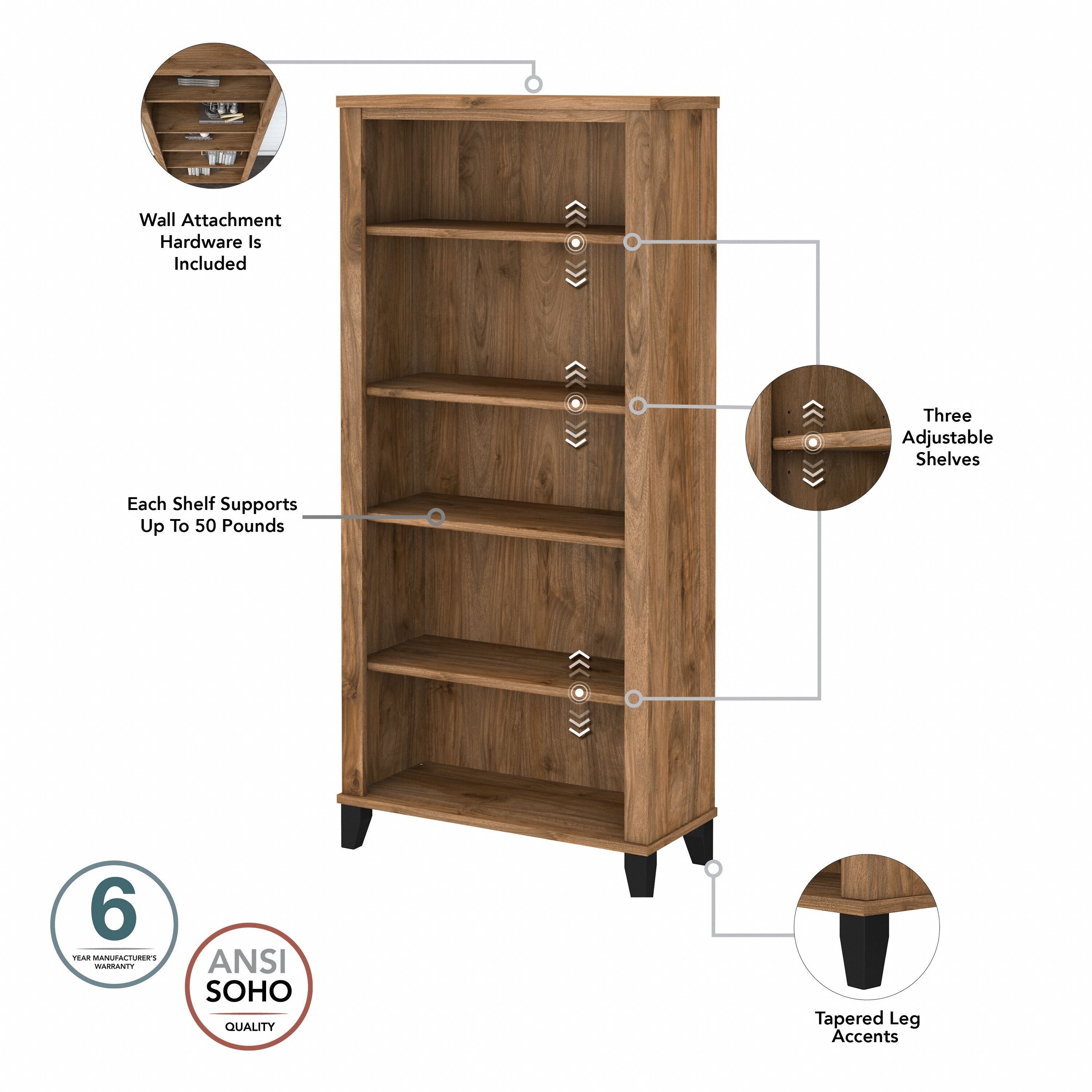Bibliothèque haute à 5 étagères Bush Furniture Somerset avec tablettes réglables