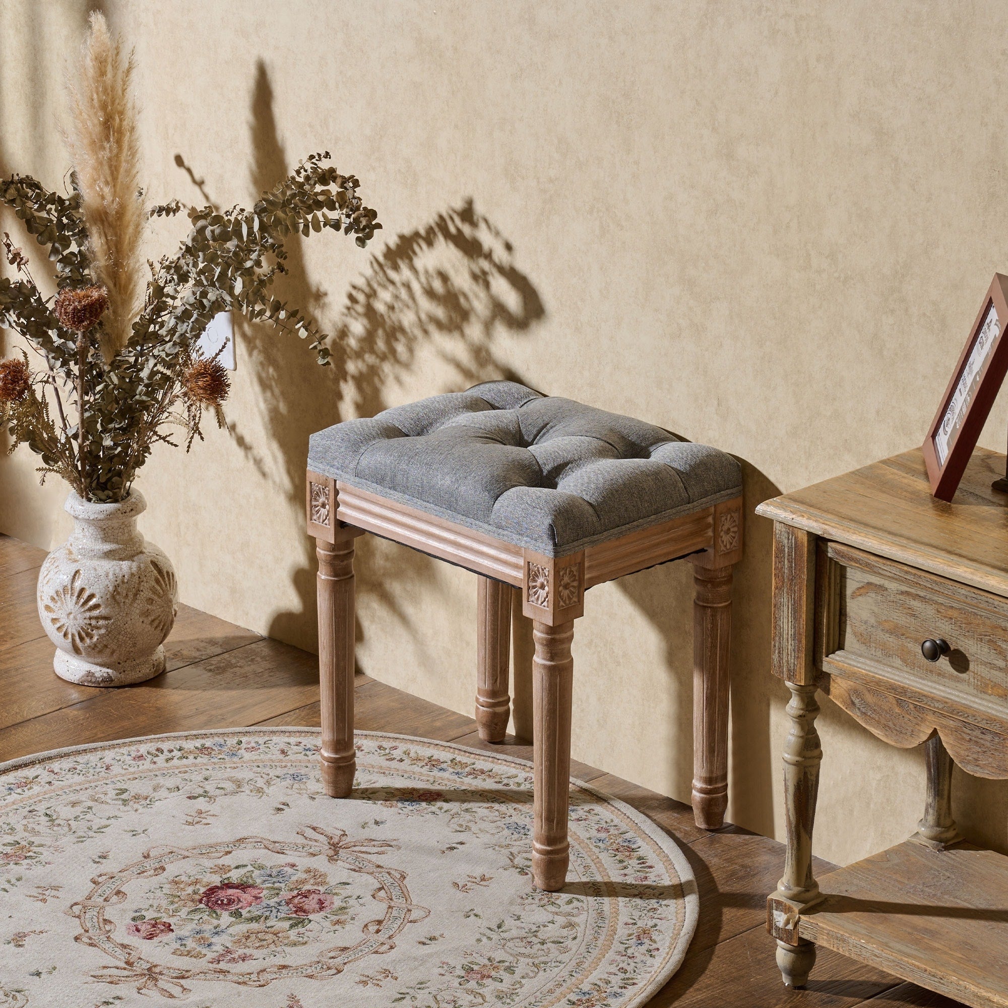 Tabouret de pied et tabouret de coiffeuse rembourrés vintage français CO-Z