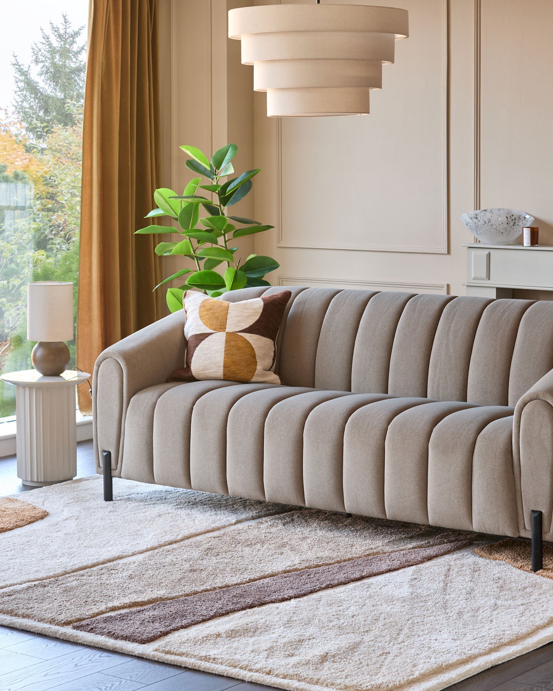 Grand tapis texturé crème et moka en calicot