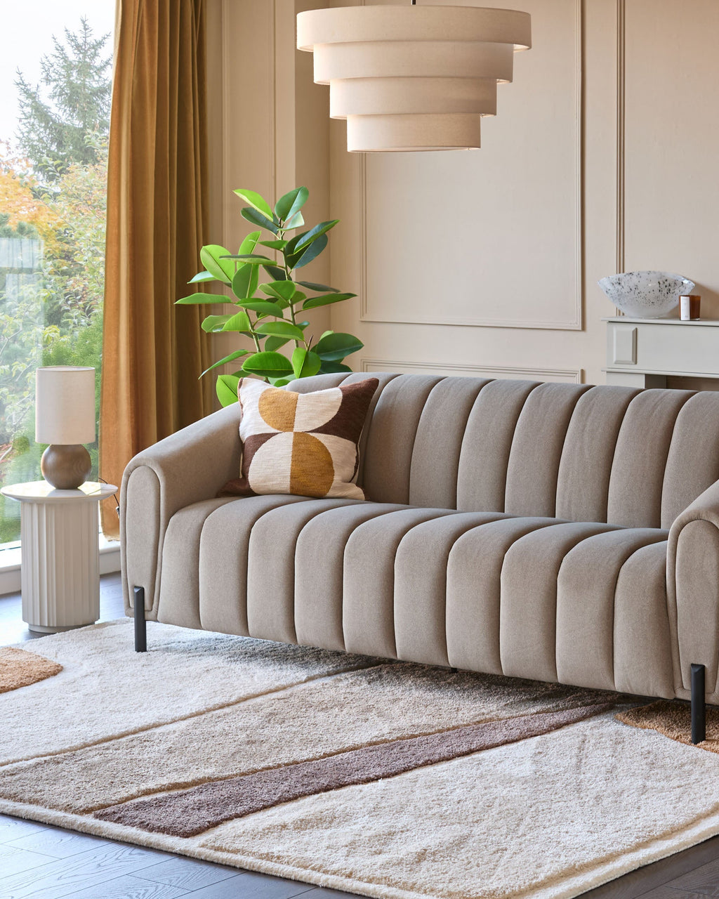 Petit tapis texturé en calicot crème et moka