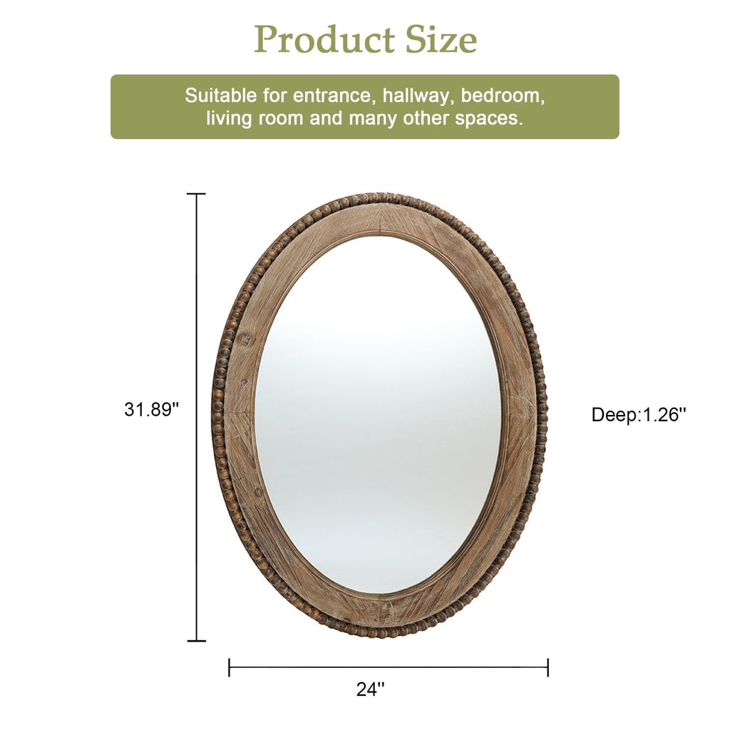 Miroir mural ovale de 81 cm avec cadre en bois Cameo, miroir mural de salle de bain - 81,9 cm H x 61 cm L x 3,2 cm P
