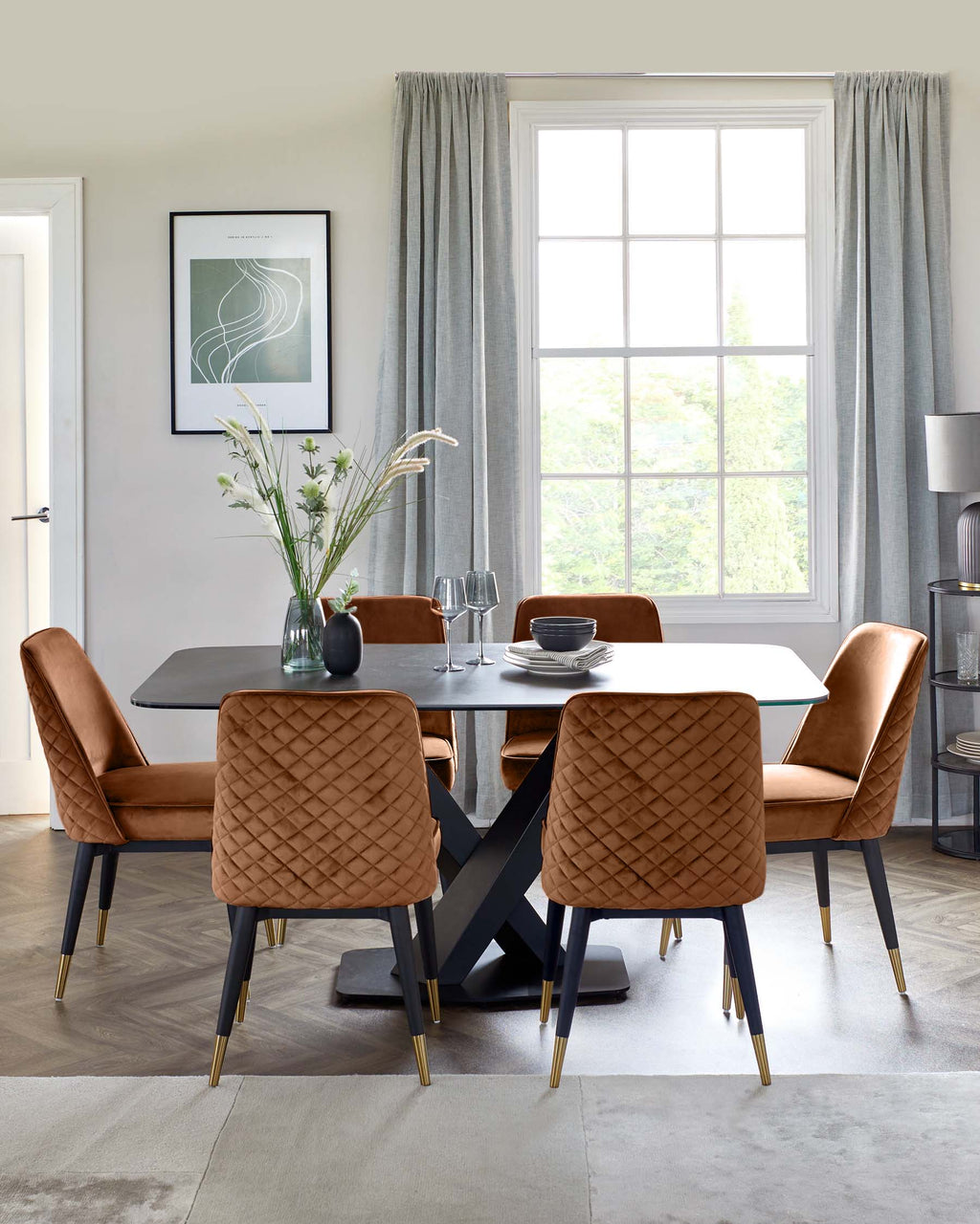 Chaise de salle à manger Mae en velours rouille