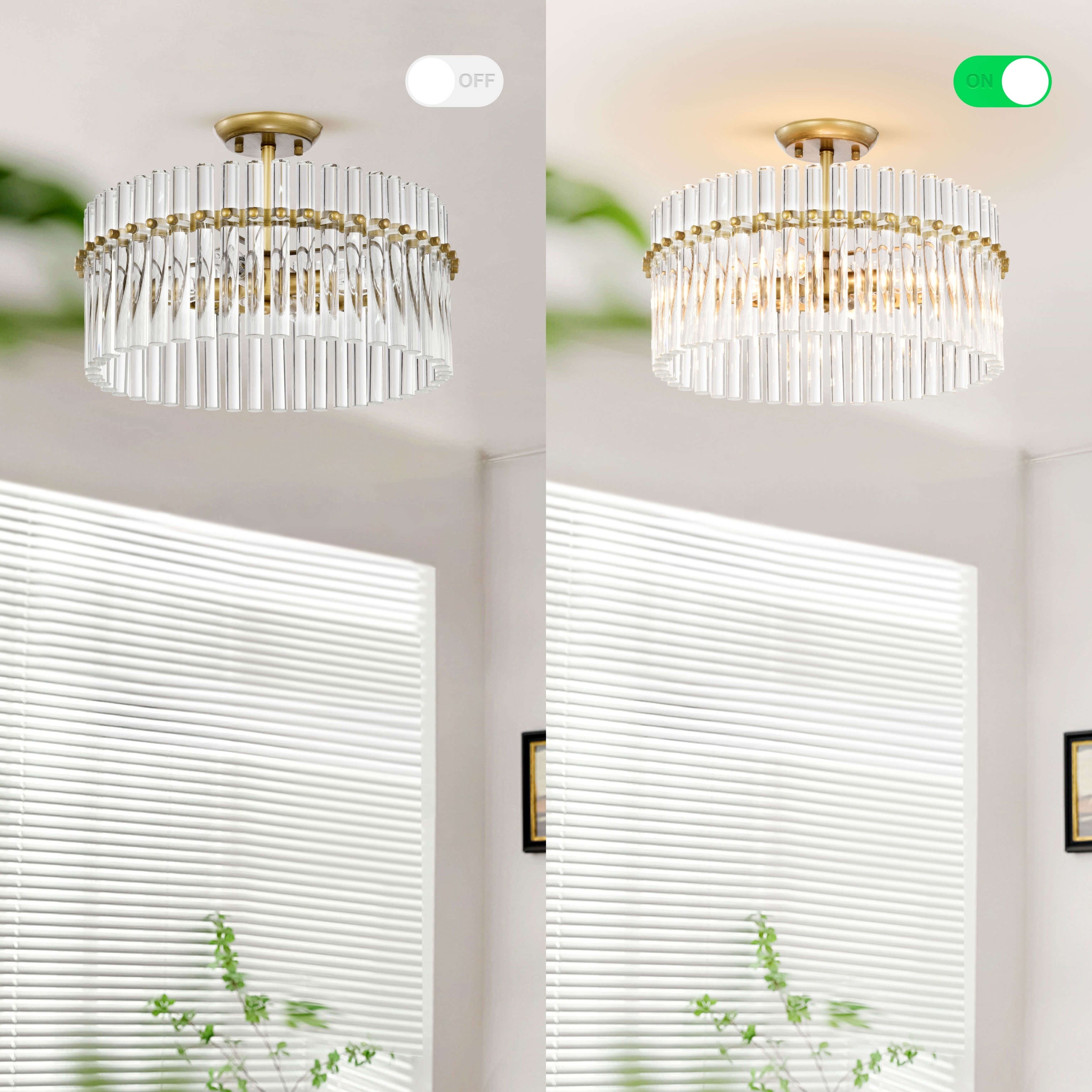 Plafonnier Casandra à 4 lumières en laiton brossé et cristal