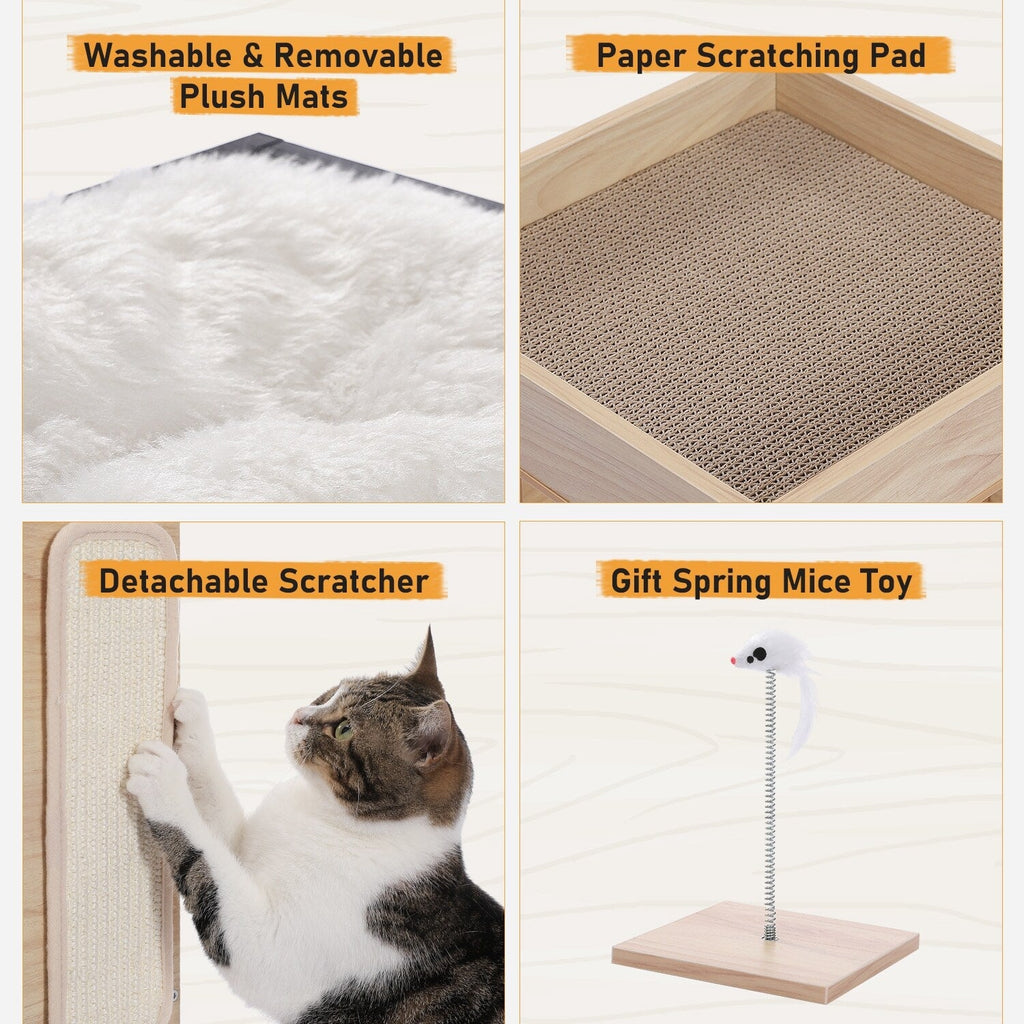 Niche pour chat, lit pour chat, arbre à chat avec griffoir et tapis amovibles
