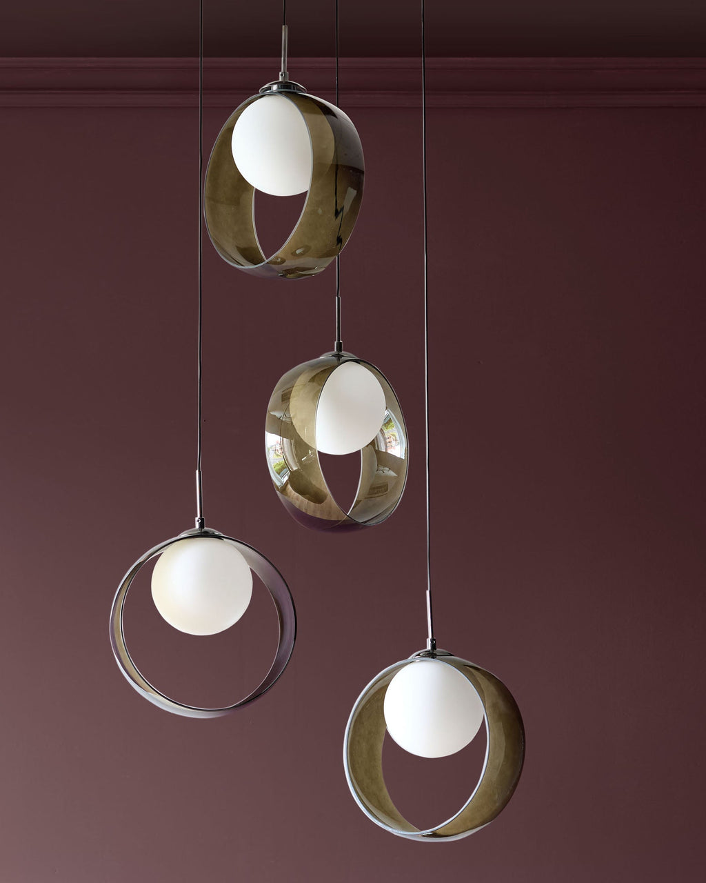 Suspension réglable Chloé en verre vert avec LED et 4 gouttes