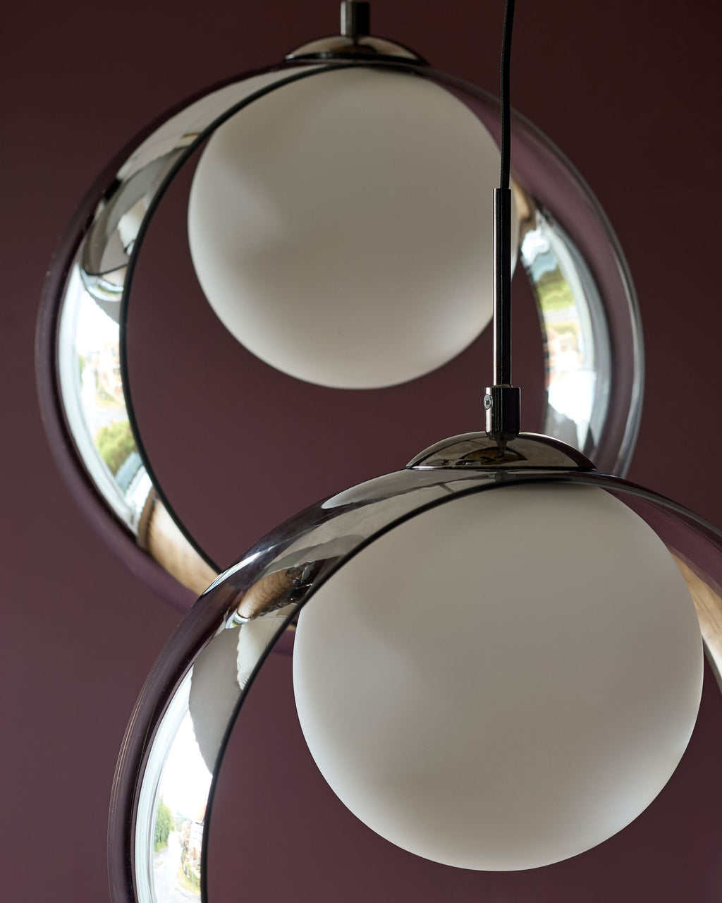 Suspension réglable Chloé en verre chromé argenté avec LED et 4 gouttes