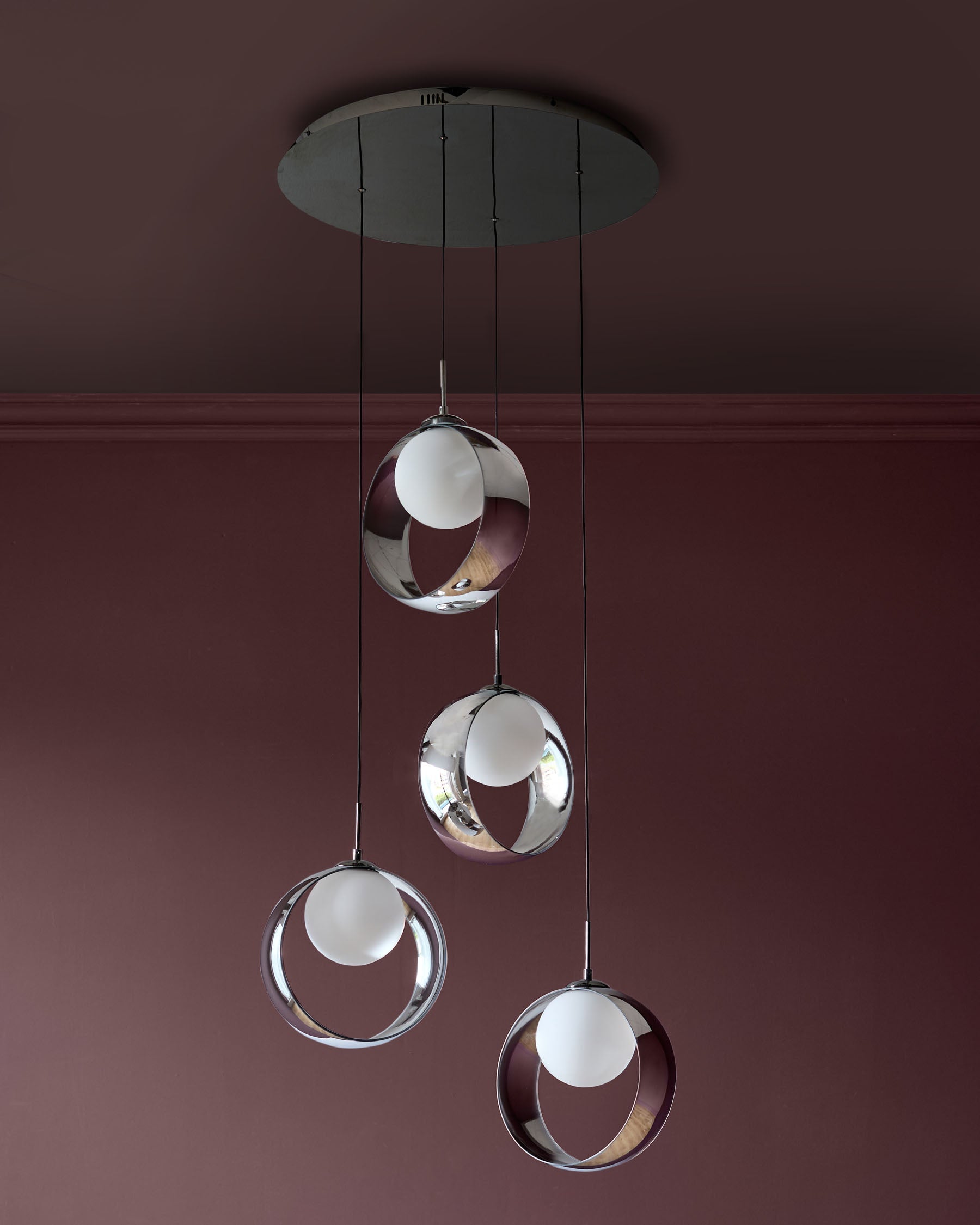 Suspension réglable Chloé en verre chromé argenté avec LED et 4 gouttes