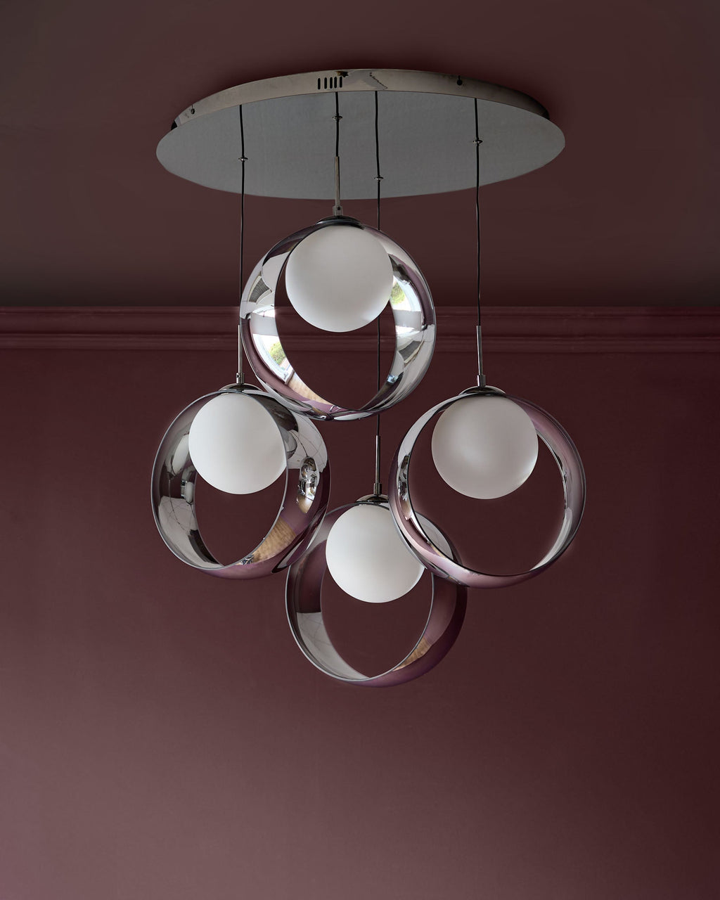 Suspension réglable Chloé en verre chromé argenté avec LED et 4 gouttes