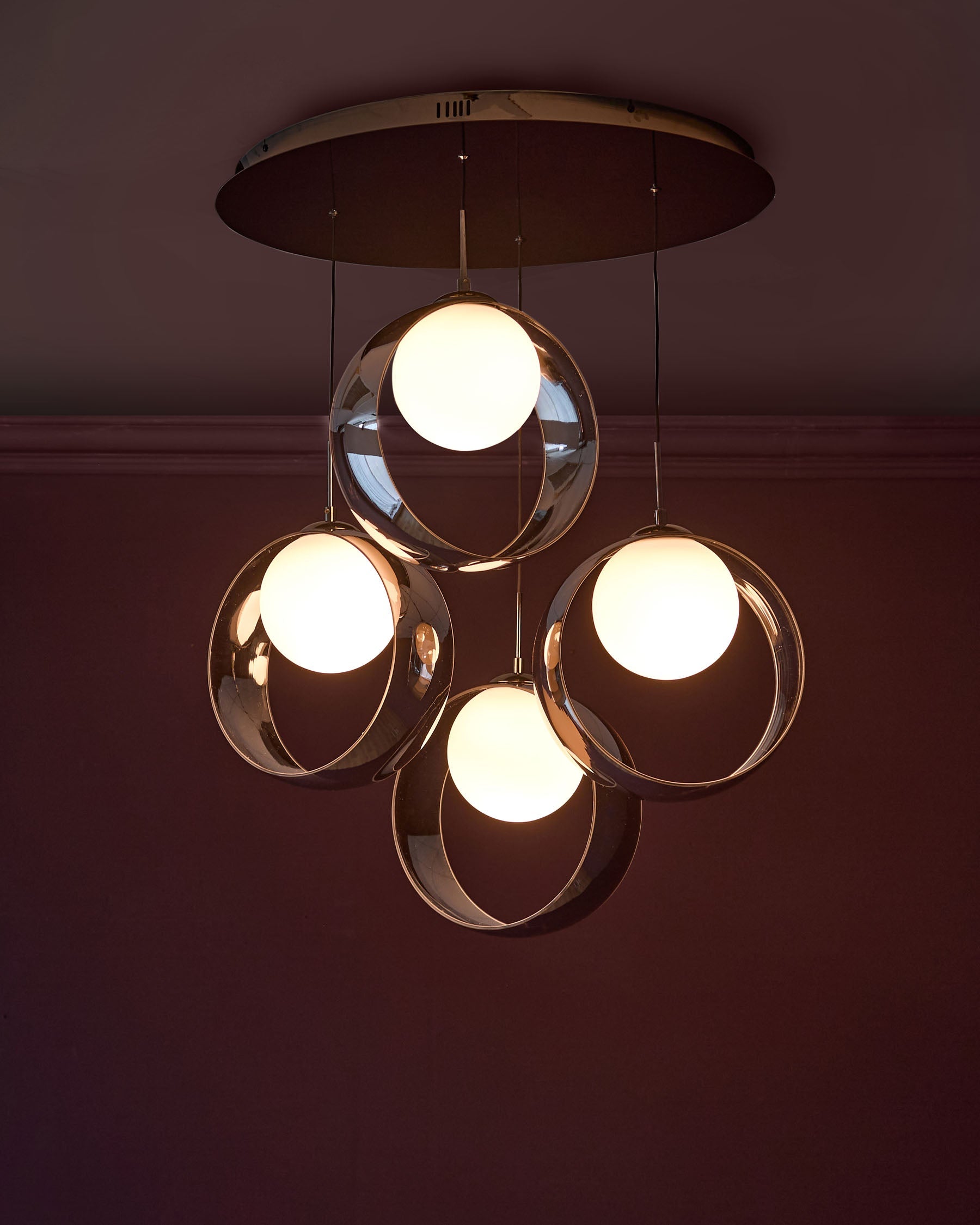 Suspension réglable Chloé en verre chromé argenté avec LED et 4 gouttes