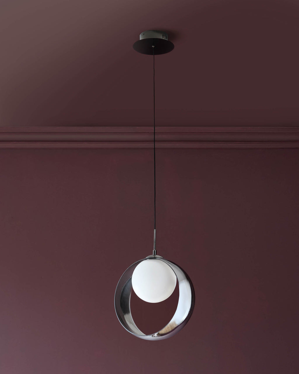 Suspension Chloé argentée en verre chromé LED à une seule goutte réglable