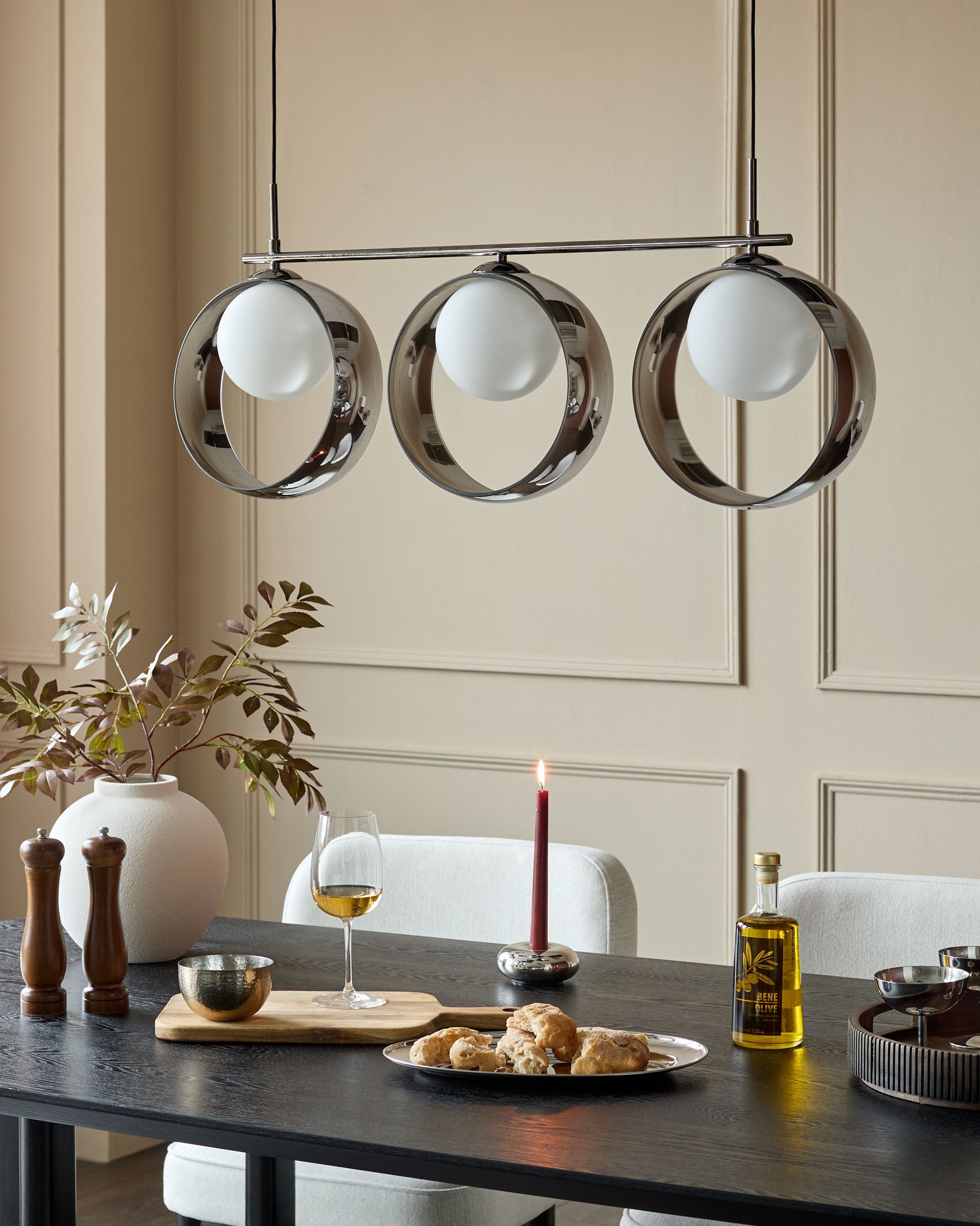 Pendentif réglable Chloé en verre chromé argenté à 3 barres