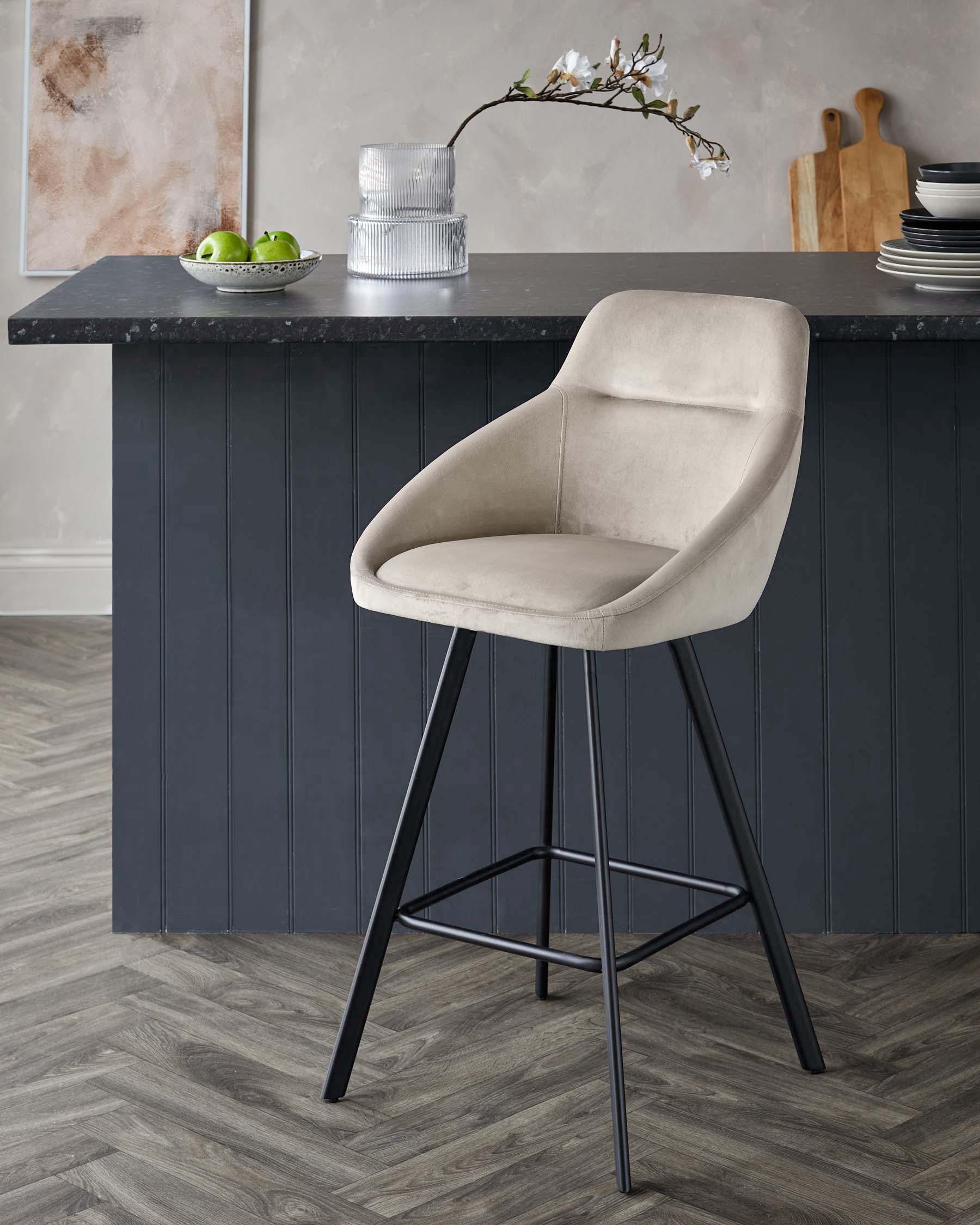 Tabouret de bar pivotant Cleo en velours champagne