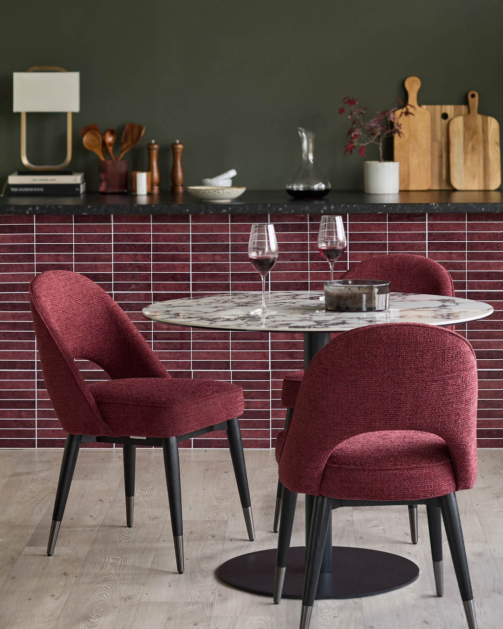 Chaise de salle à manger en tissu épais rouge trèfle