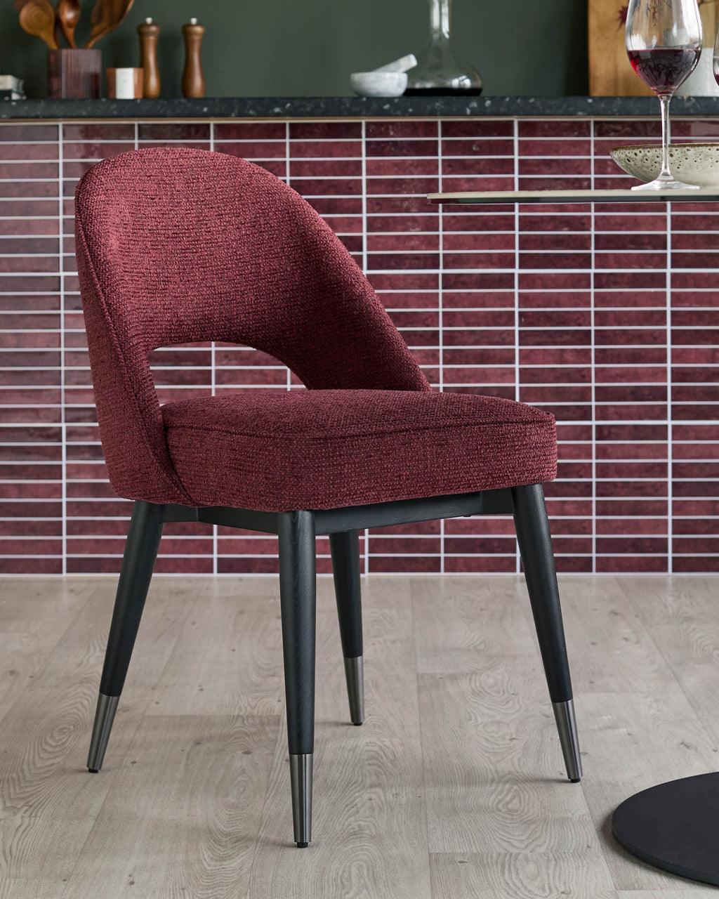 Chaise de salle à manger en tissu épais rouge trèfle