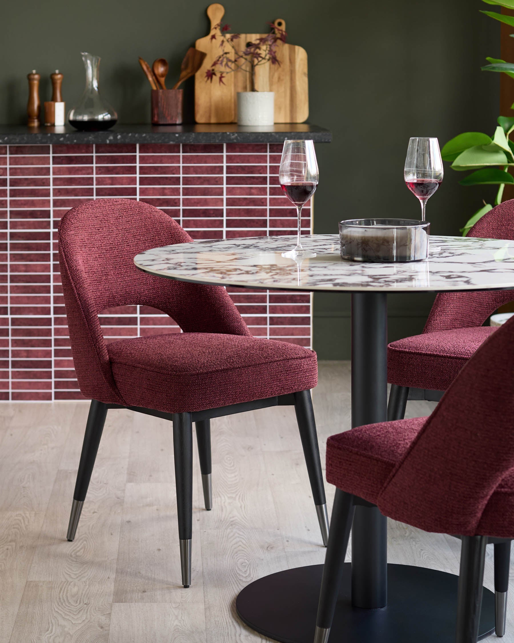 Chaise de salle à manger en tissu épais rouge trèfle