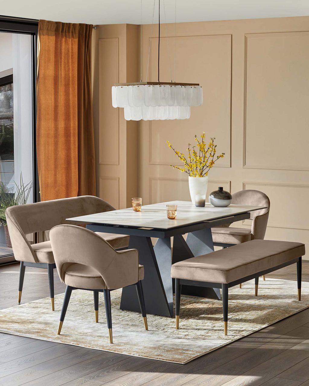 Banc Clover en velours champagne sans dossier