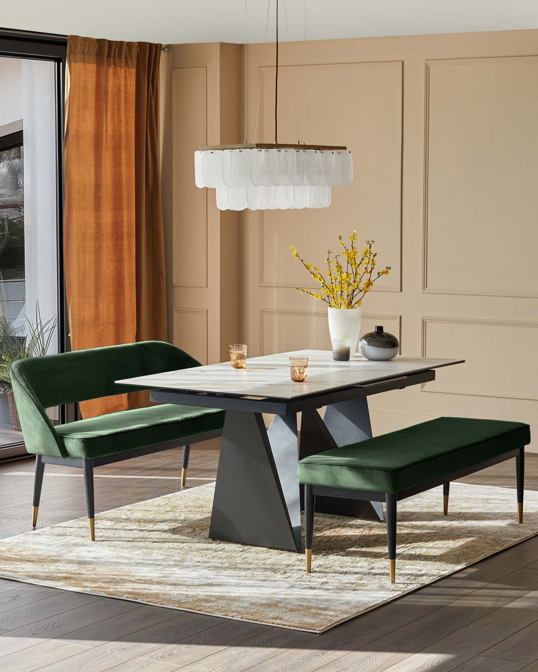 Banc Clover en velours vert foncé sans dossier