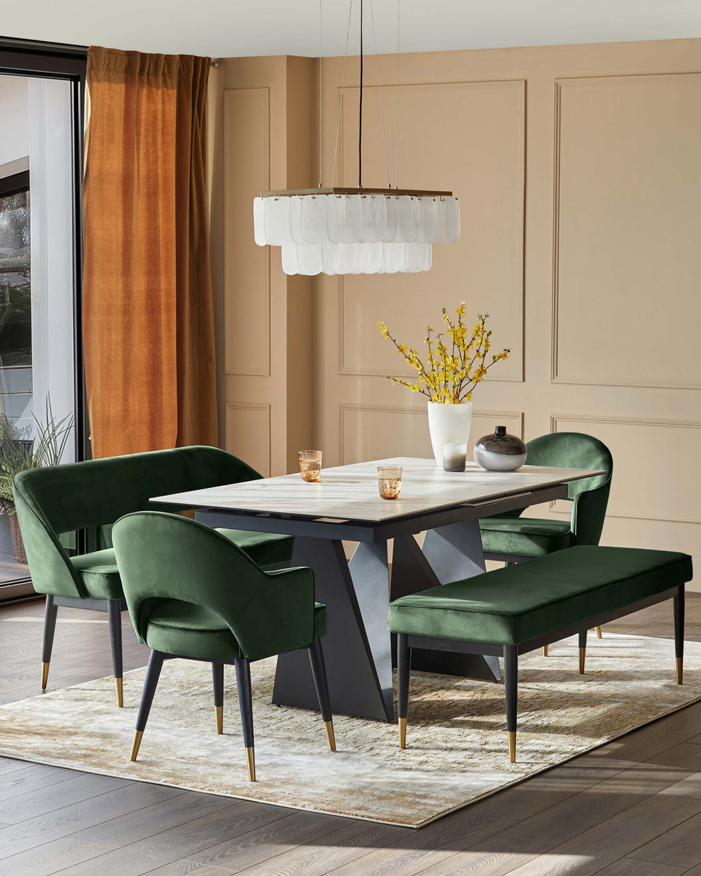 Banc Clover en velours vert foncé sans dossier