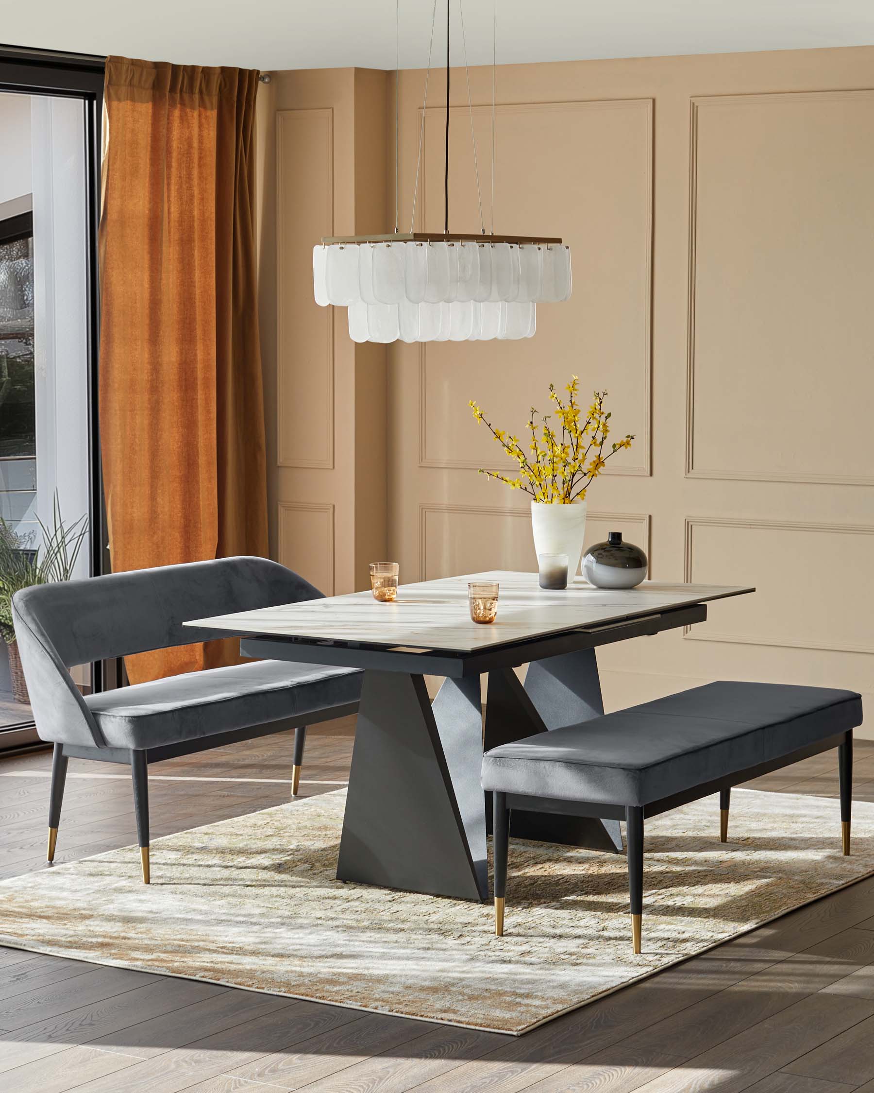 Banc Clover en velours gris foncé sans dossier