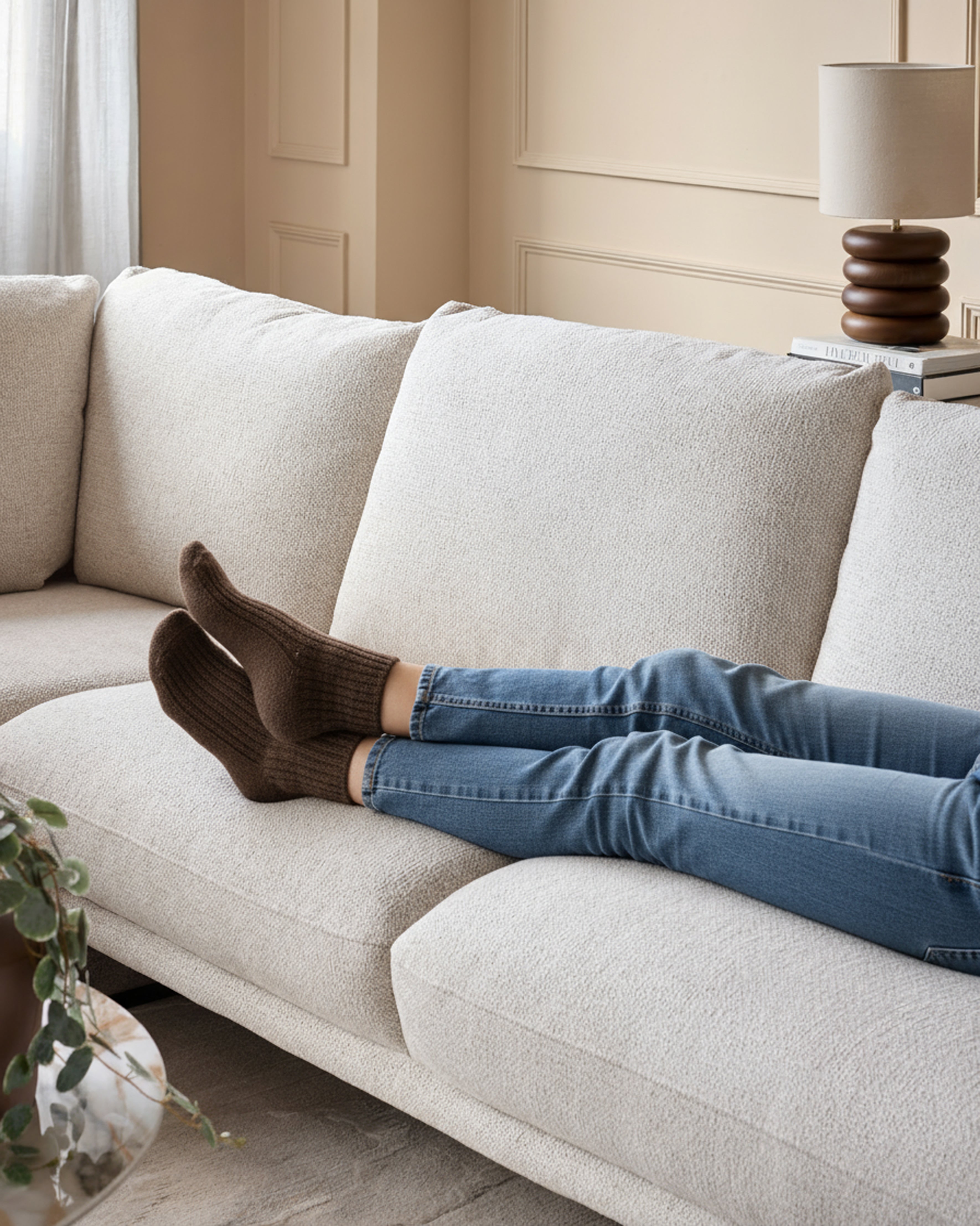 Canapé d'angle gauche Colette en tissu naturel