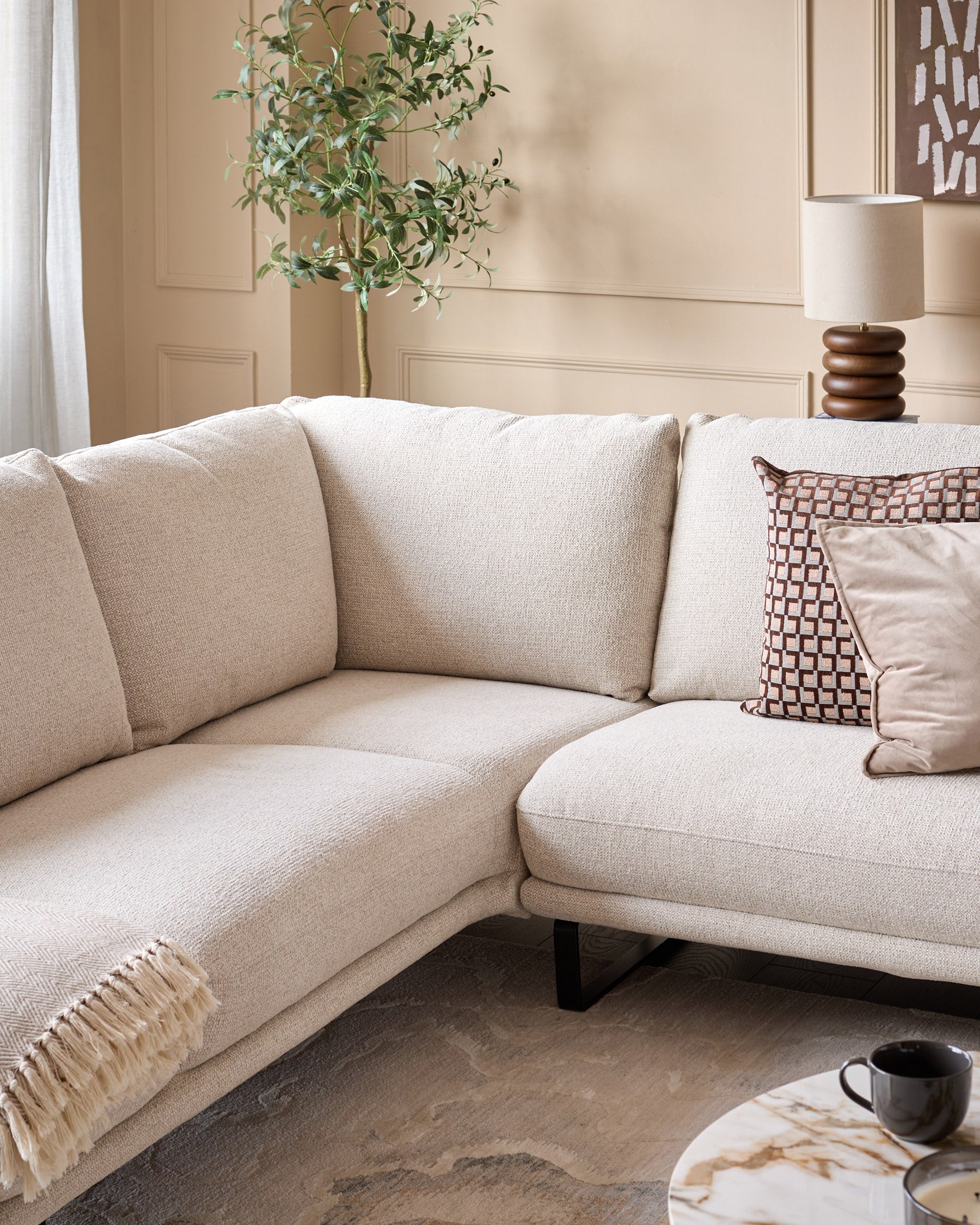 Canapé d'angle gauche Colette en tissu naturel