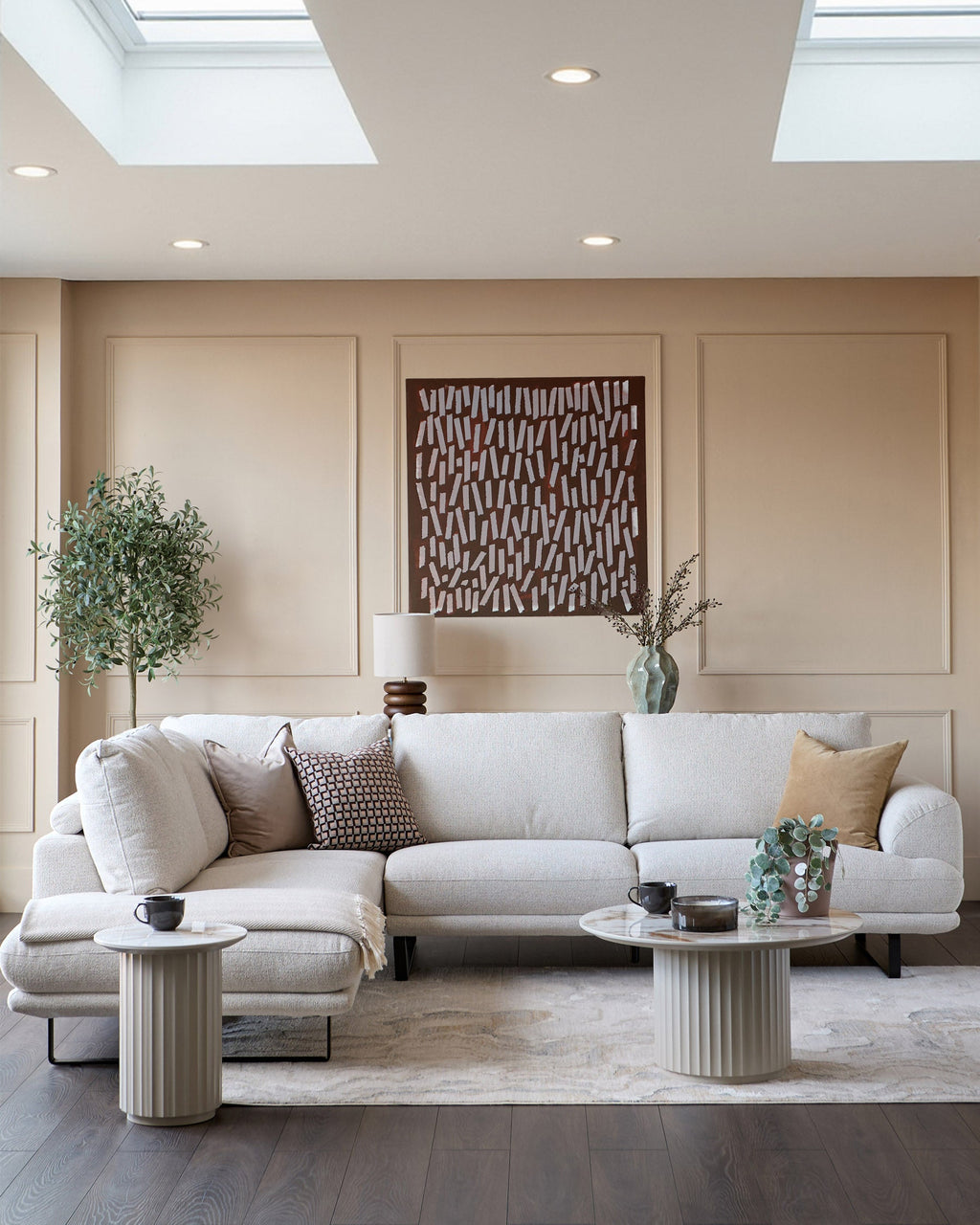 Canapé d'angle gauche Colette en tissu naturel