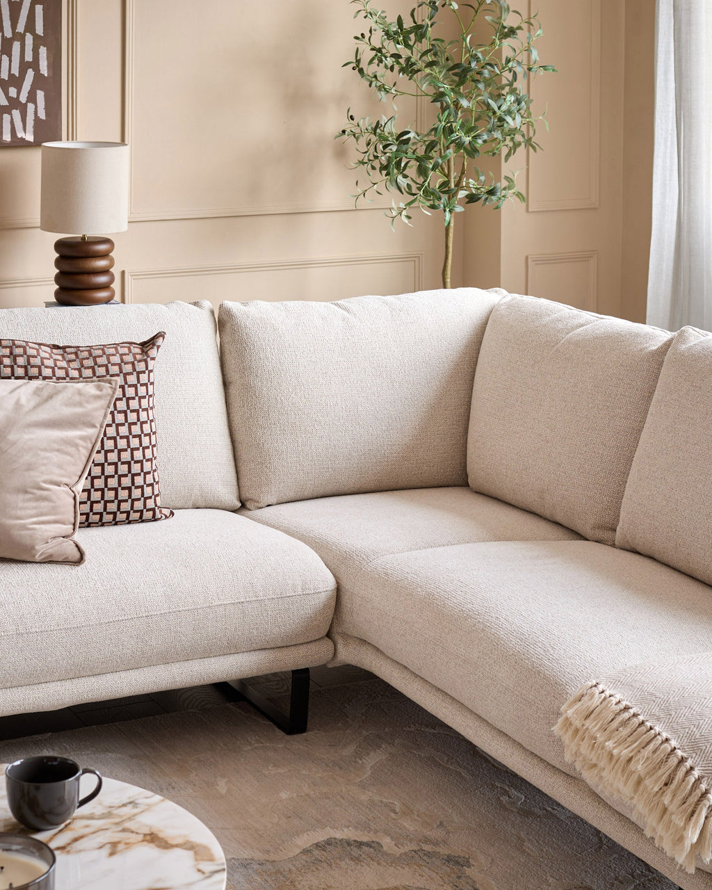 Canapé d'angle droit Colette en tissu naturel