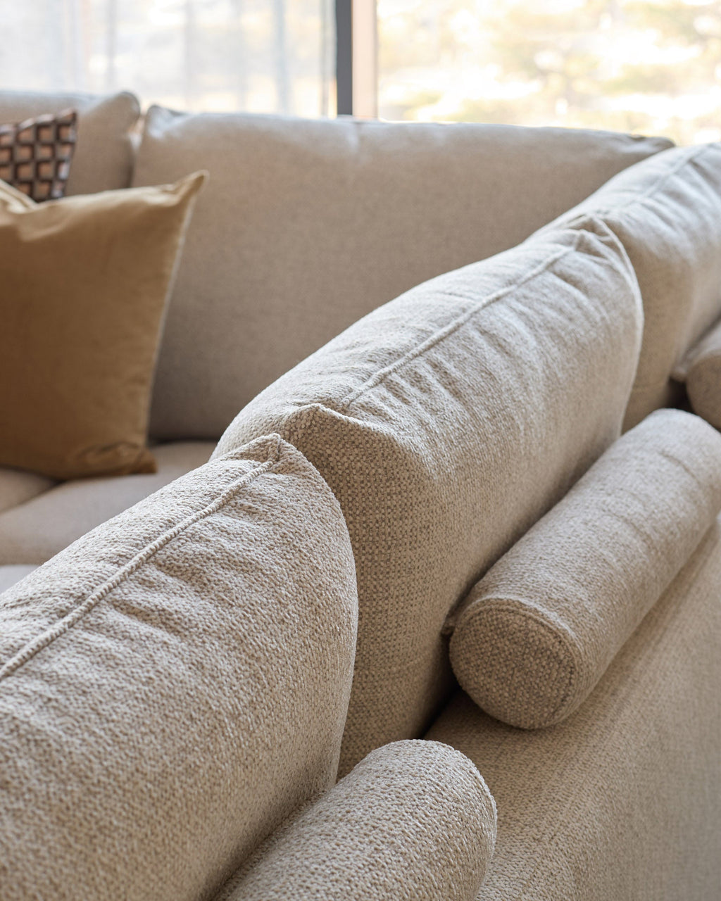 Canapé d'angle droit Colette en tissu naturel