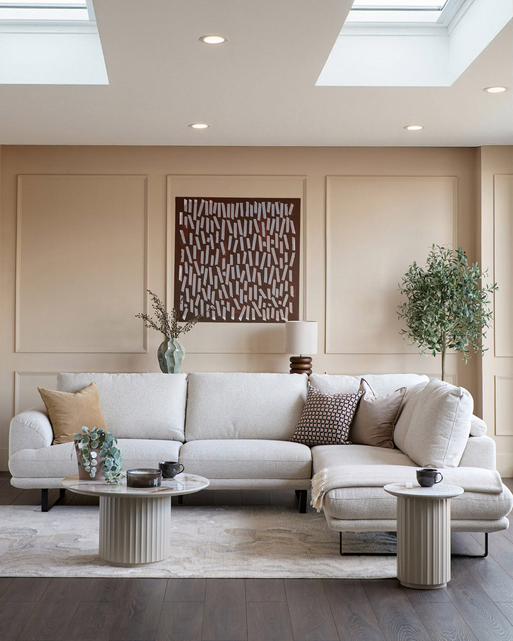 Canapé d'angle droit Colette en tissu naturel