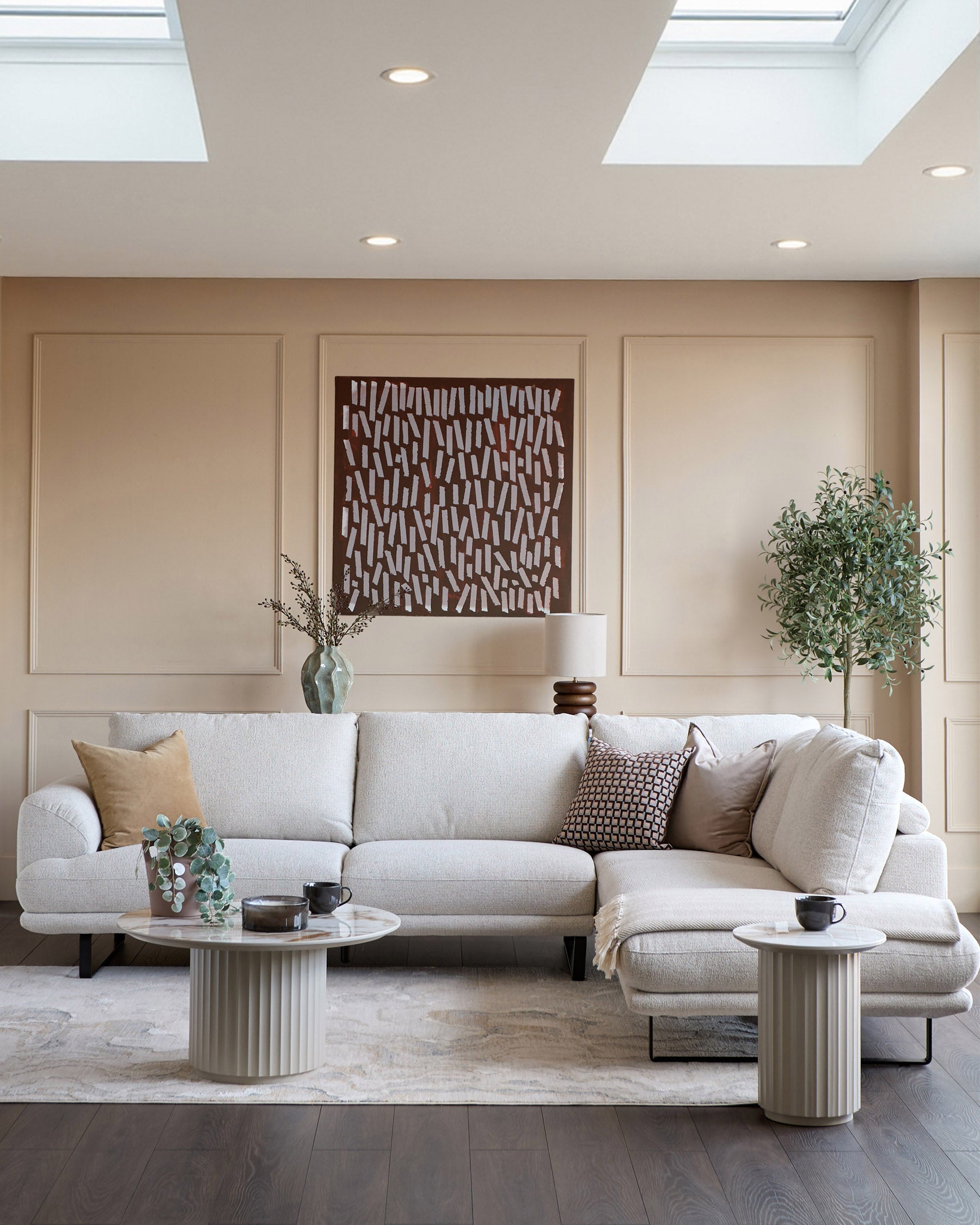 Canapé d'angle droit Colette en tissu naturel