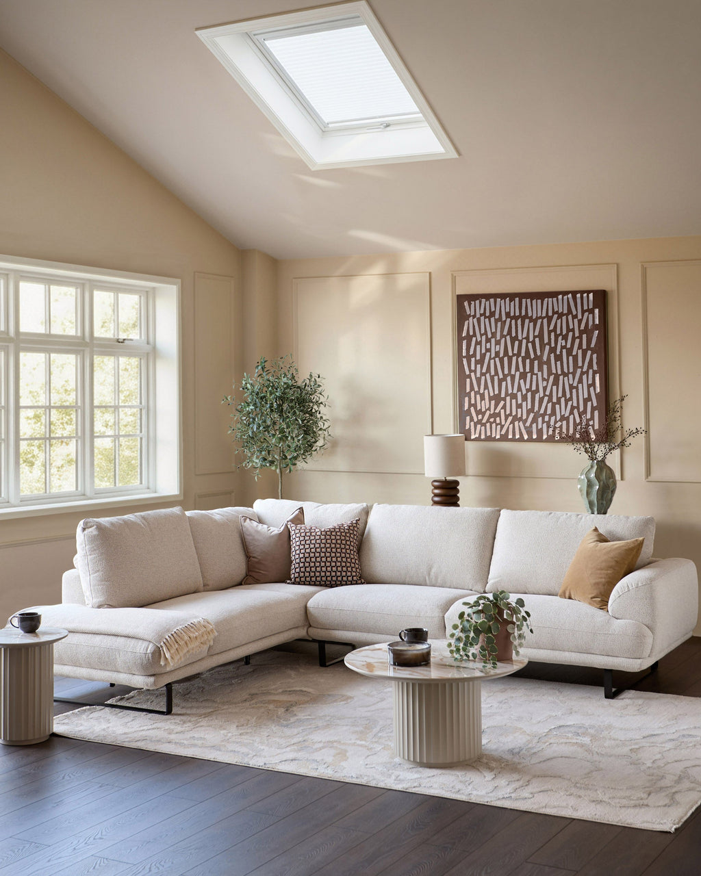 Canapé d'angle gauche Colette en tissu naturel