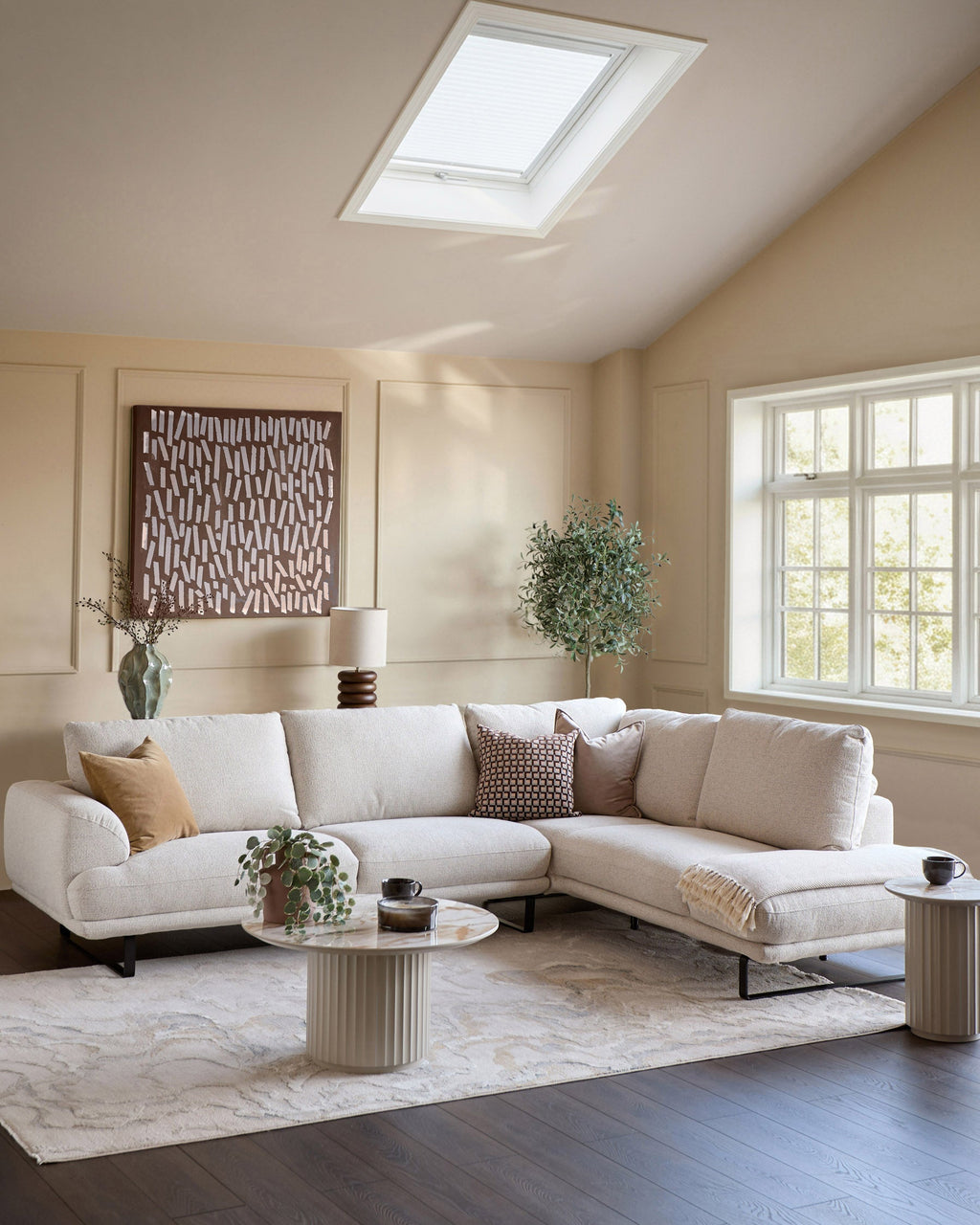 Canapé d'angle droit Colette en tissu naturel