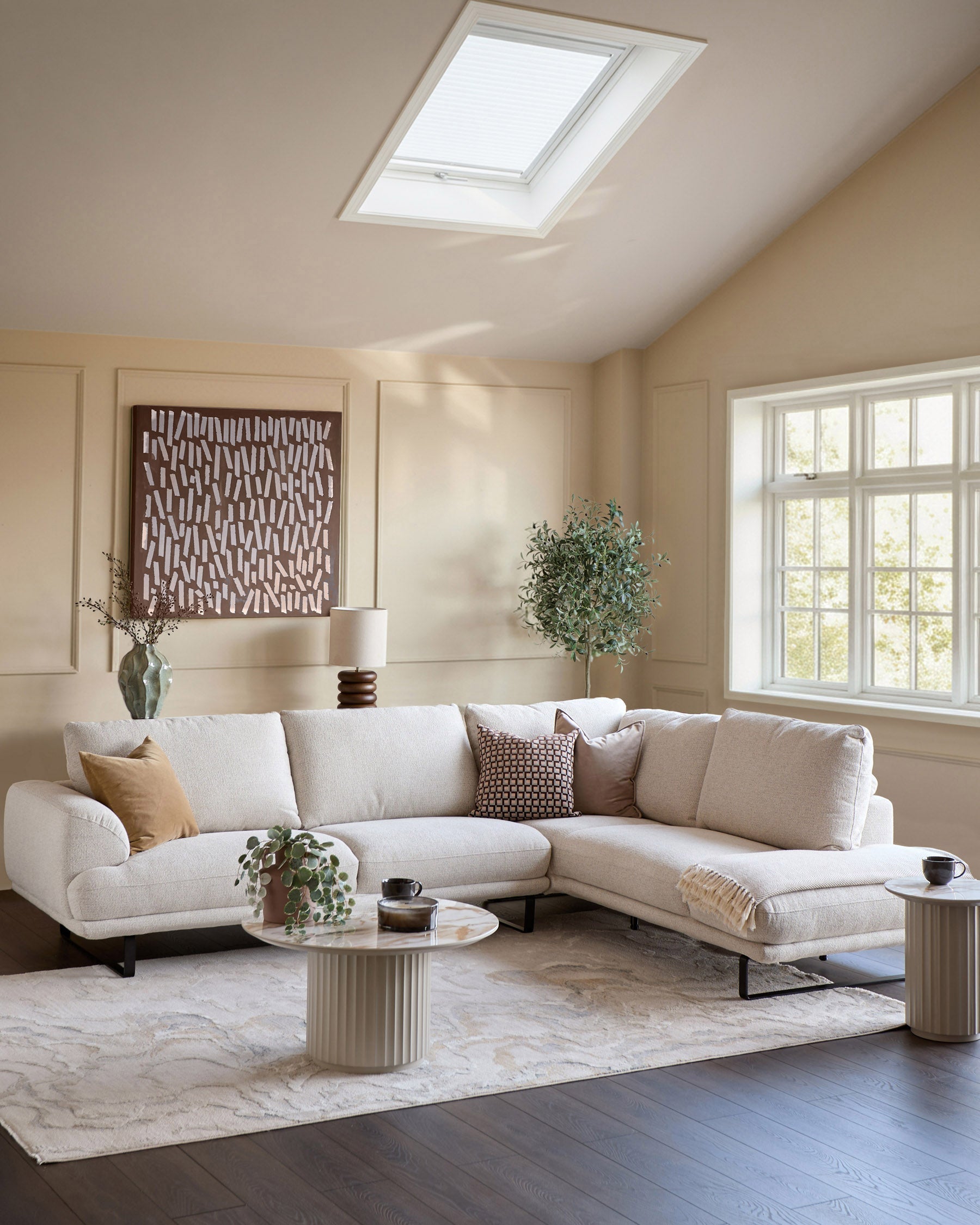 Canapé d'angle droit Colette en tissu naturel