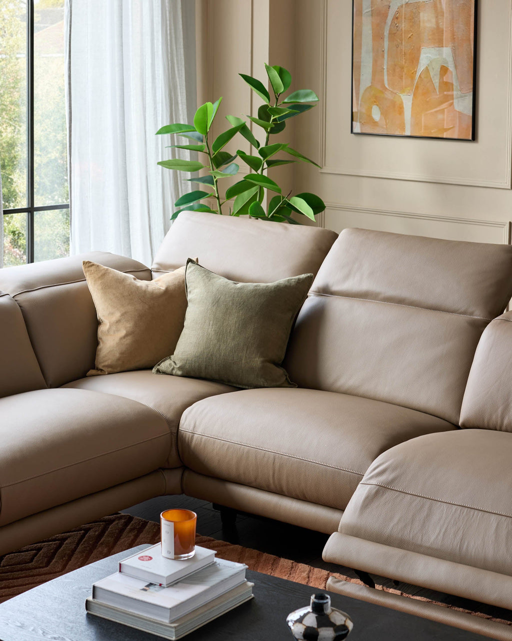 Canapé d'angle gauche en cuir naturel Connor