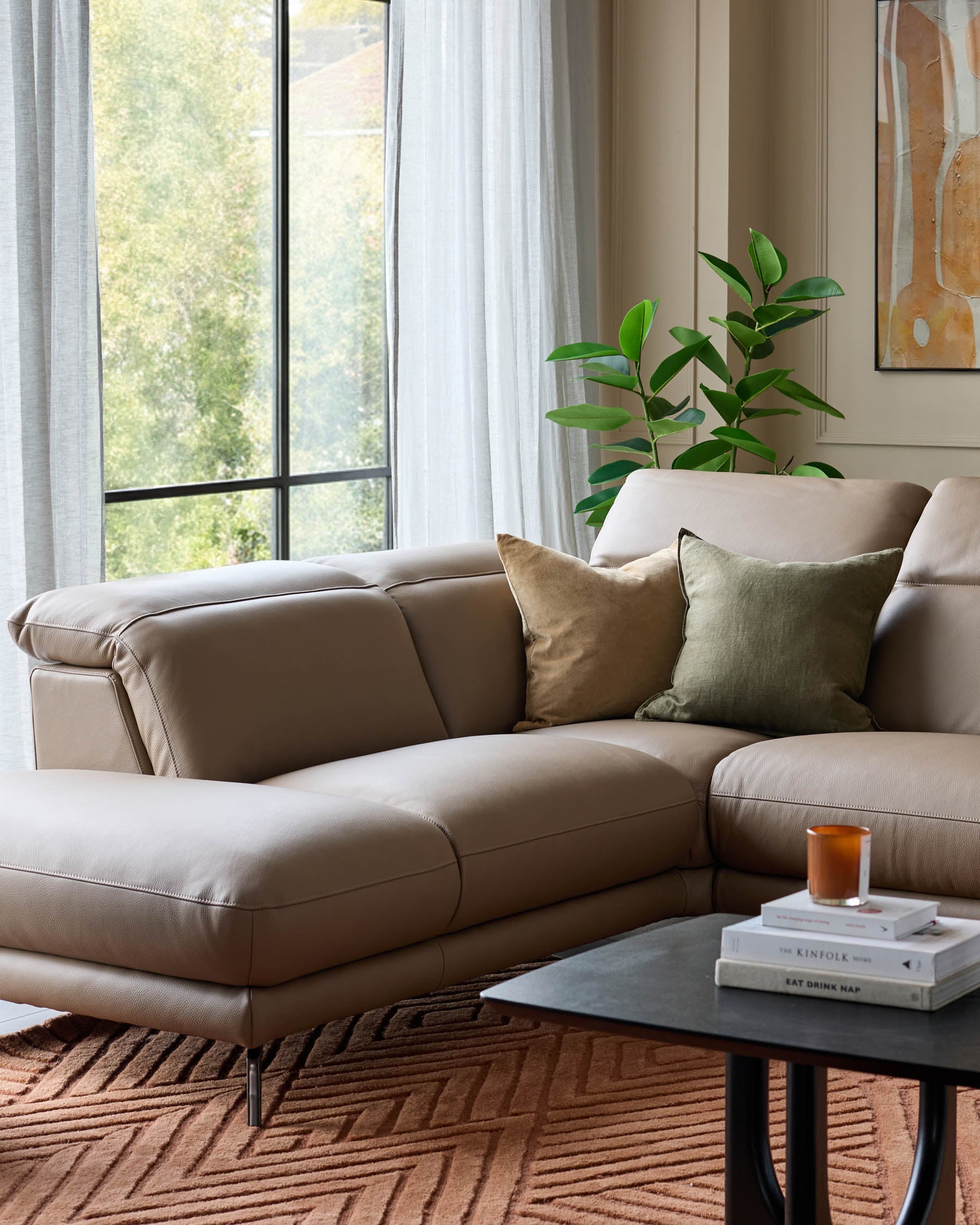 Canapé d'angle gauche en cuir naturel Connor