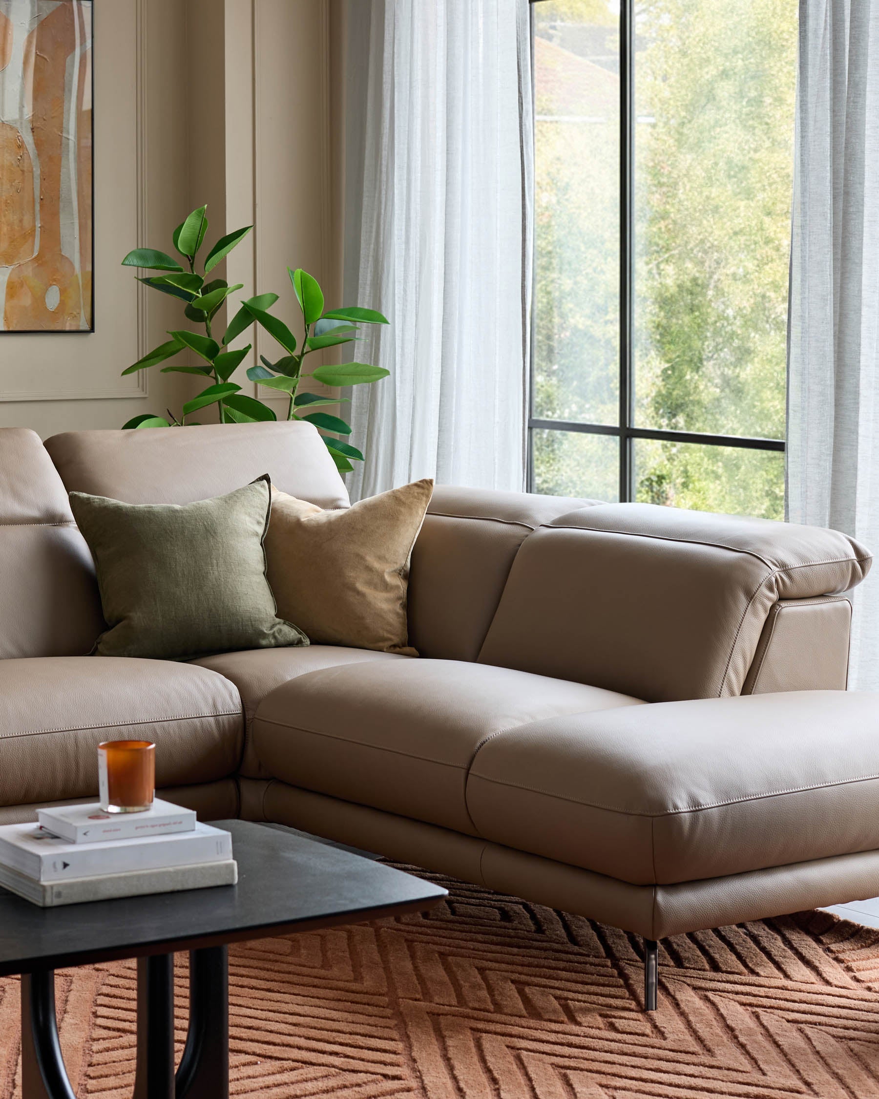 Canapé d'angle droit Connor en cuir naturel